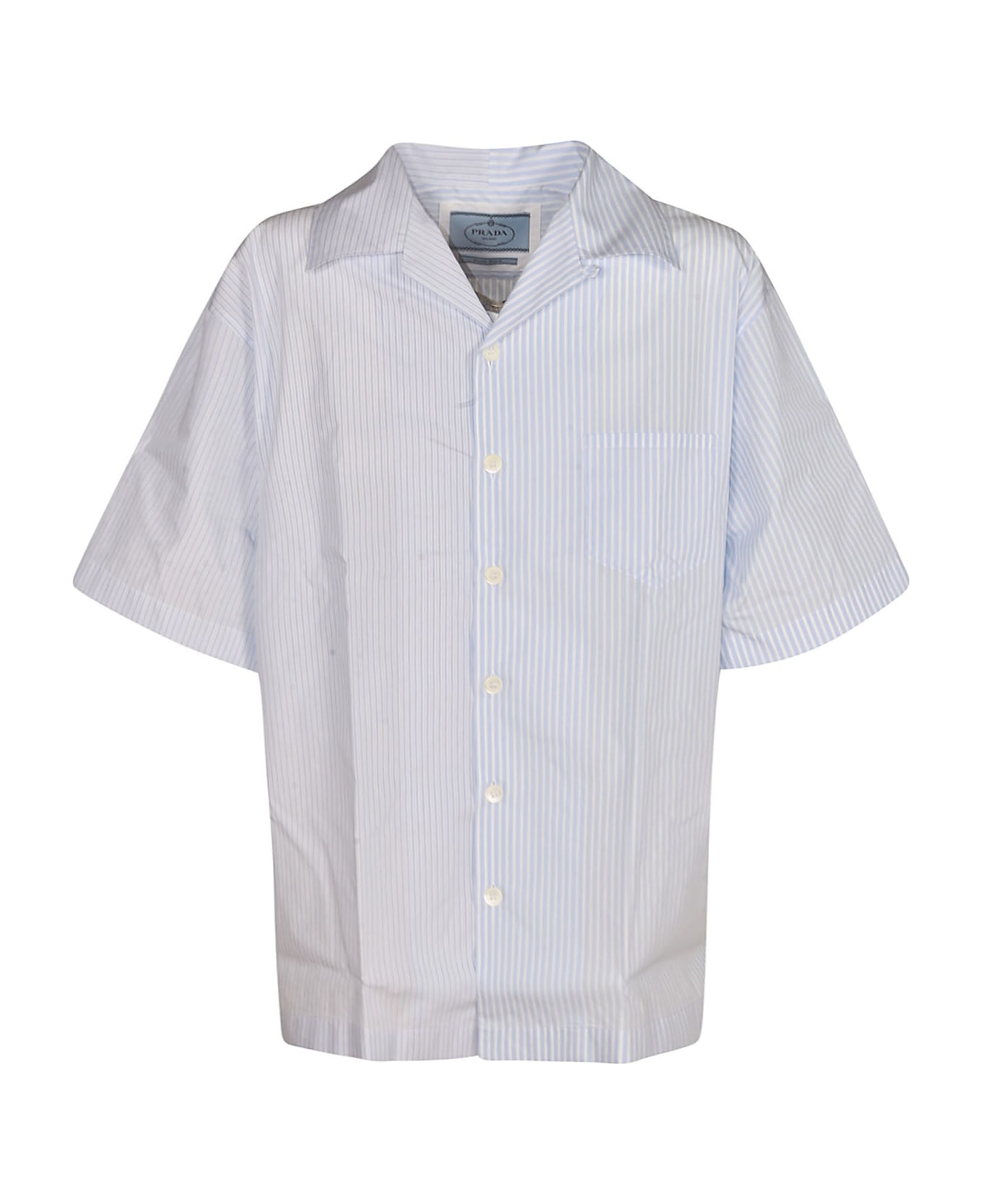 Prada Striped Short-sleeved Button Up Shirt - White/Sky Blue