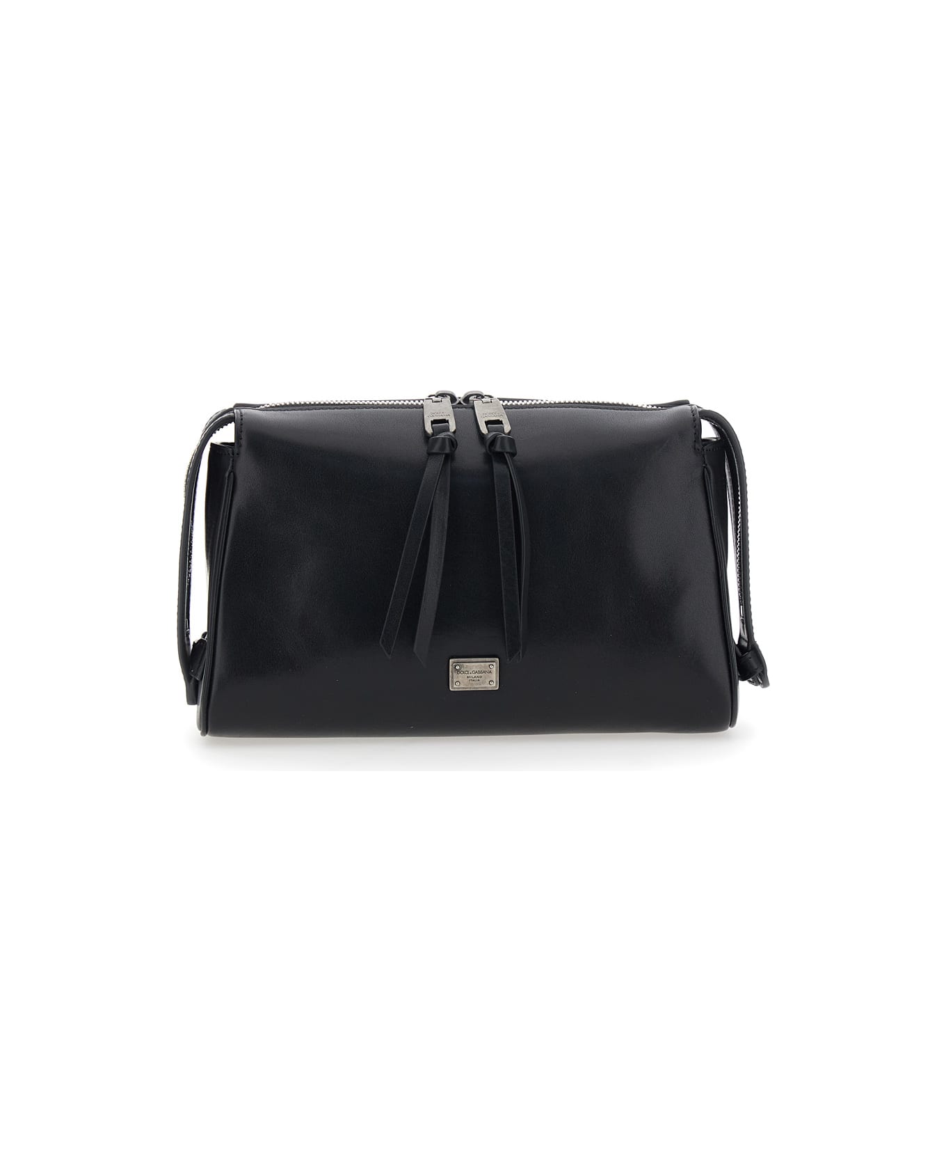 Dolce & Gabbana 'vittoria' Black Mini Shoulder Bag With Adjustable And Removable Shoulder Strap And Logo Plaque On The Front In Leather Man - Black