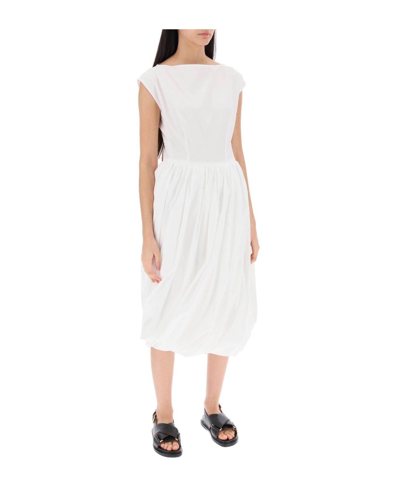 Marni White Cotton Midi Dress - LILY WHITE (White) ワンピース＆ドレス