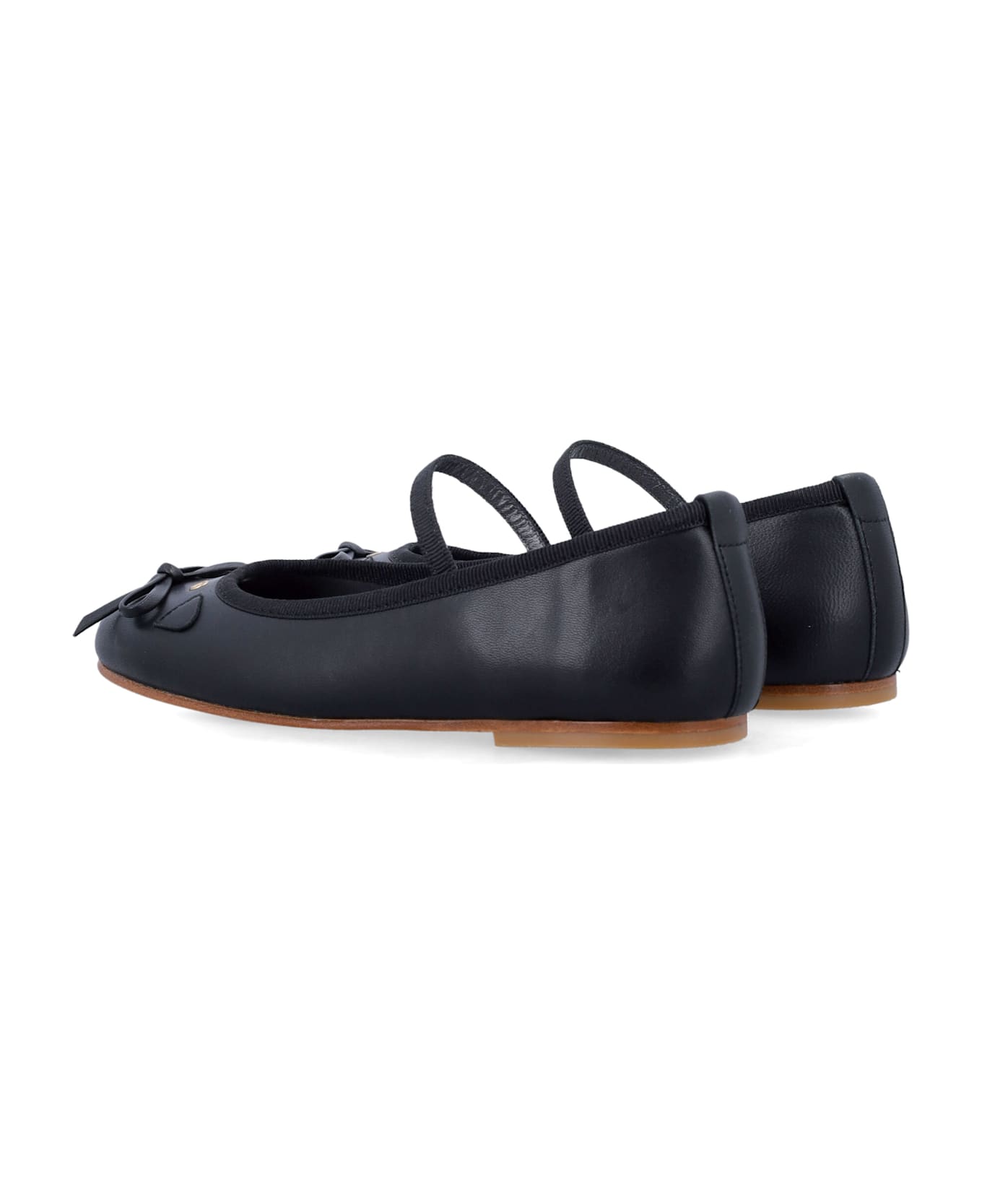 Bonpoint Joie Leather Ballerinas With Cat Detail For Girls - BLACK