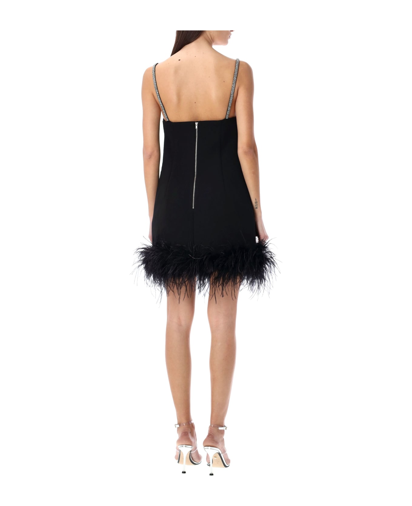 self-portrait Crepe Feather Swing Mini Dress - BLACK