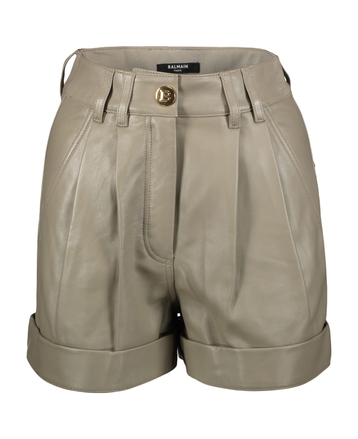 Balmain Leather Shorts - khaki