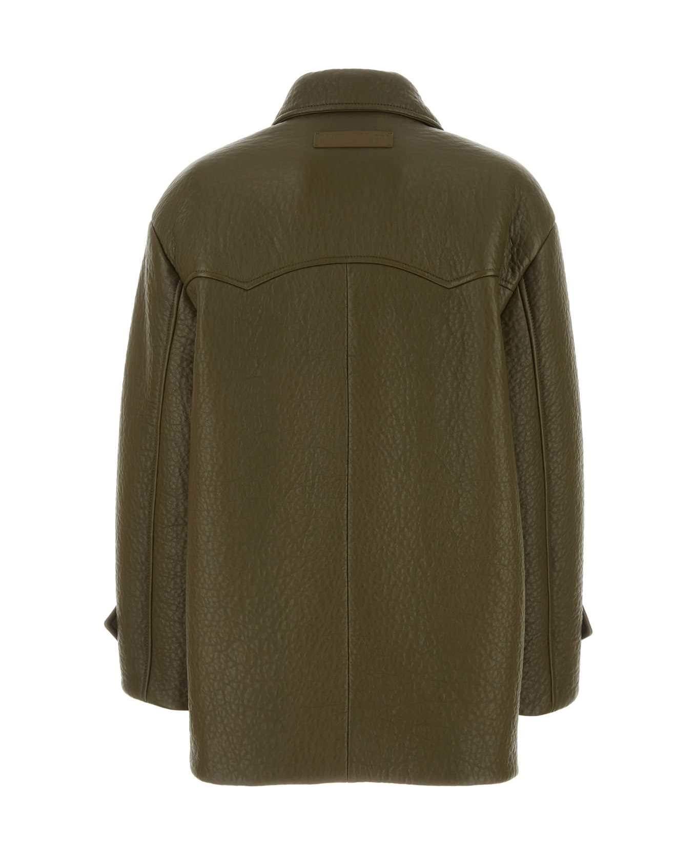 Miu Miu Army Green Nappa Leather Coat - MILITARE コート