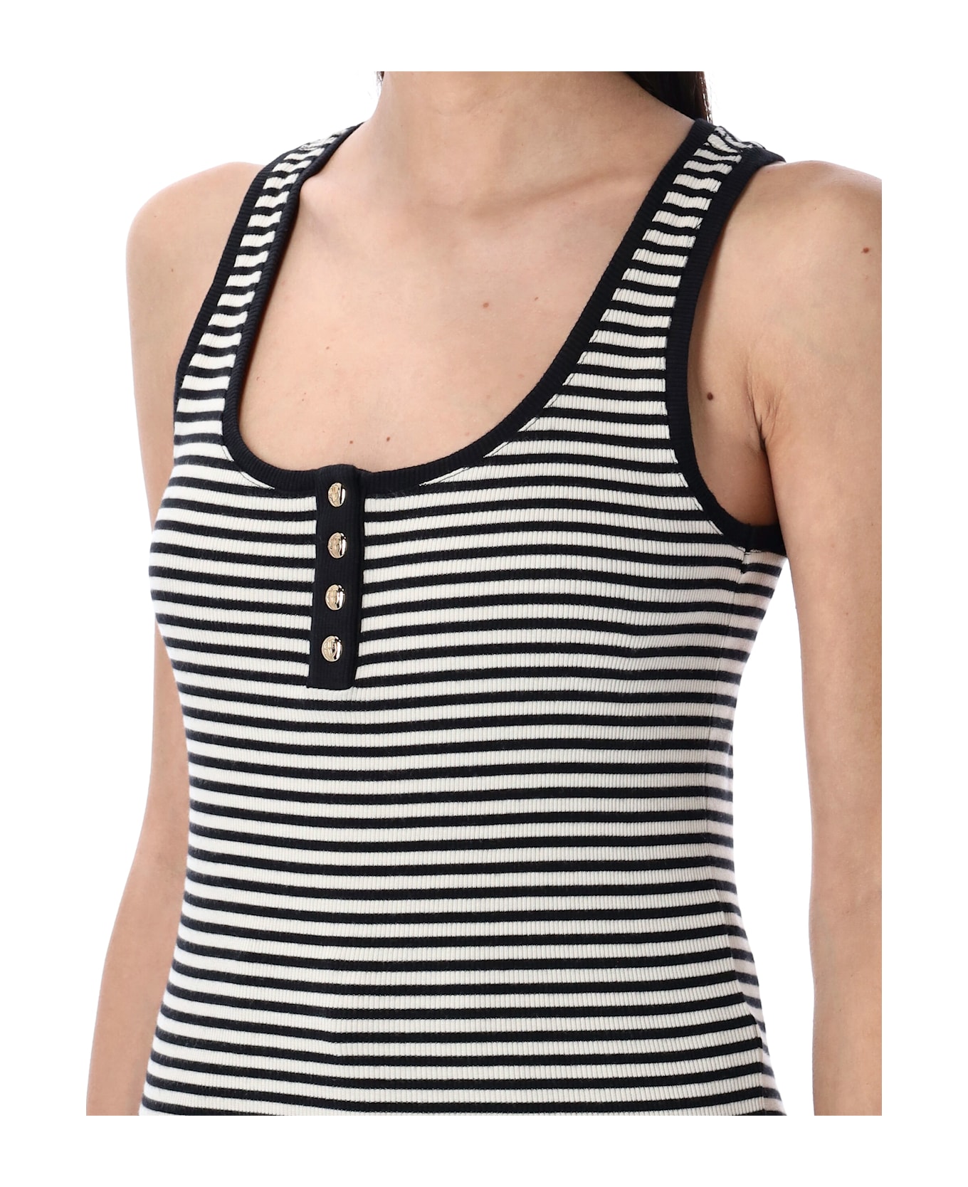 Anine Bing Alessia Tank Top - BLACK WHITE STRIPED