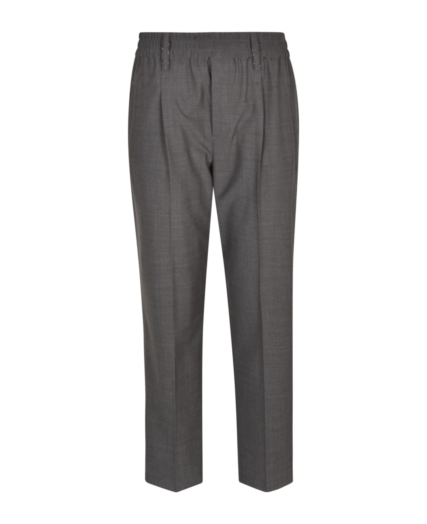 Brunello Cucinelli Elastic Waist Plain Trousers - Grey Mélange
