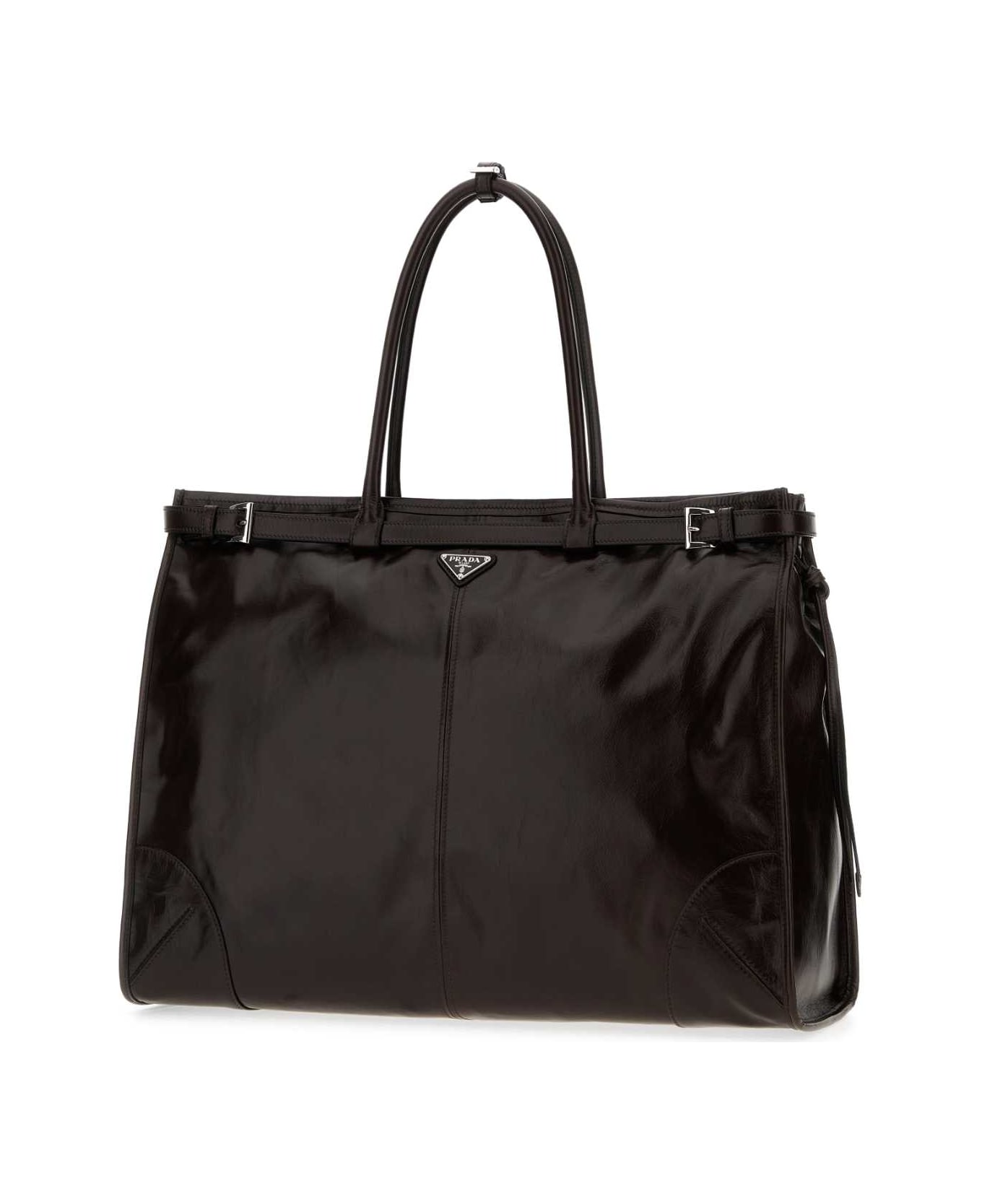 Prada Chocolate Leather Large Shopping Bag - MORO N