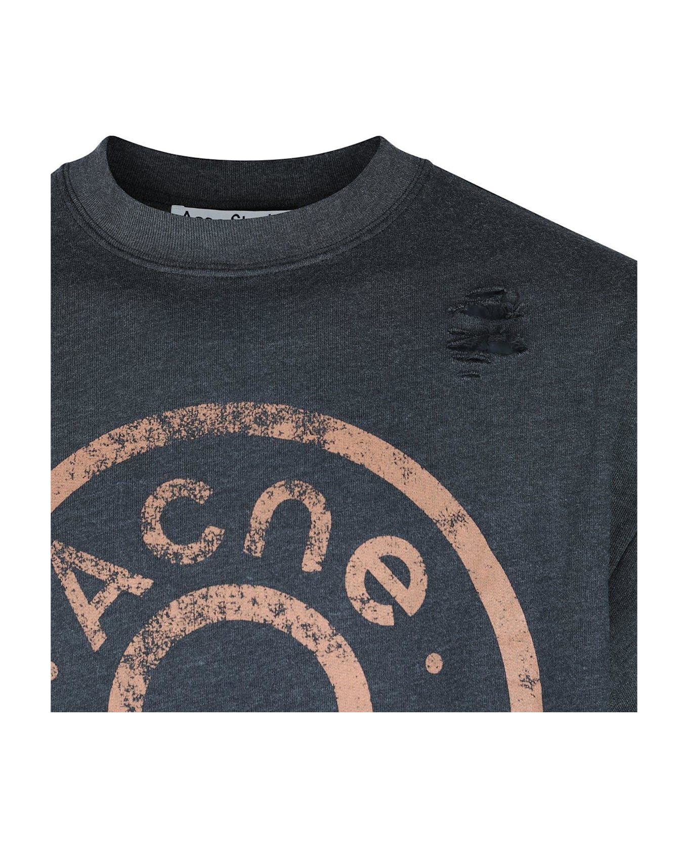 Acne Studios Distressed Logo Printed Sweatshirt - BLACK WASH