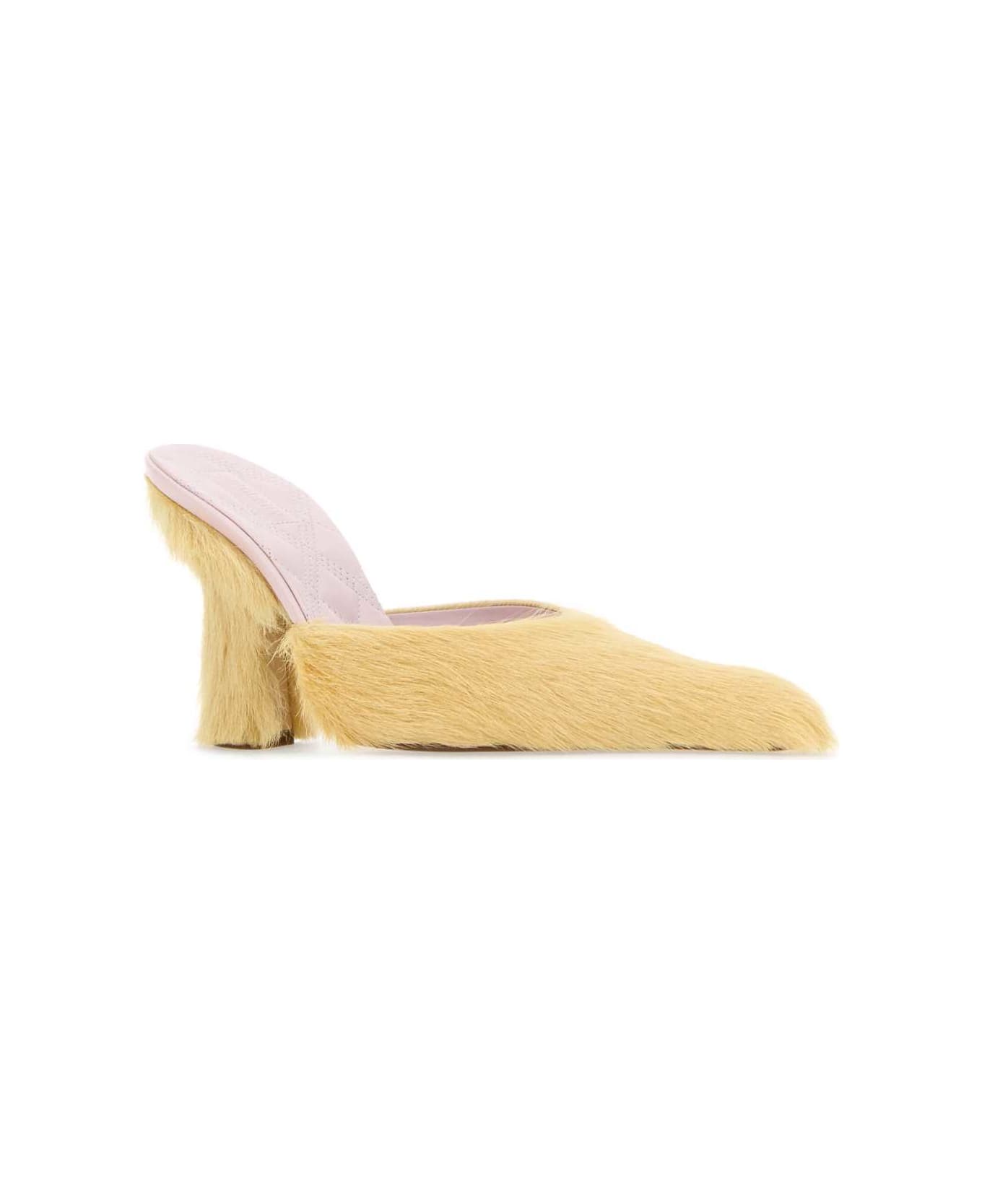 Burberry Pastel Yellow Calfhair Buck Mules - DAFFODIL