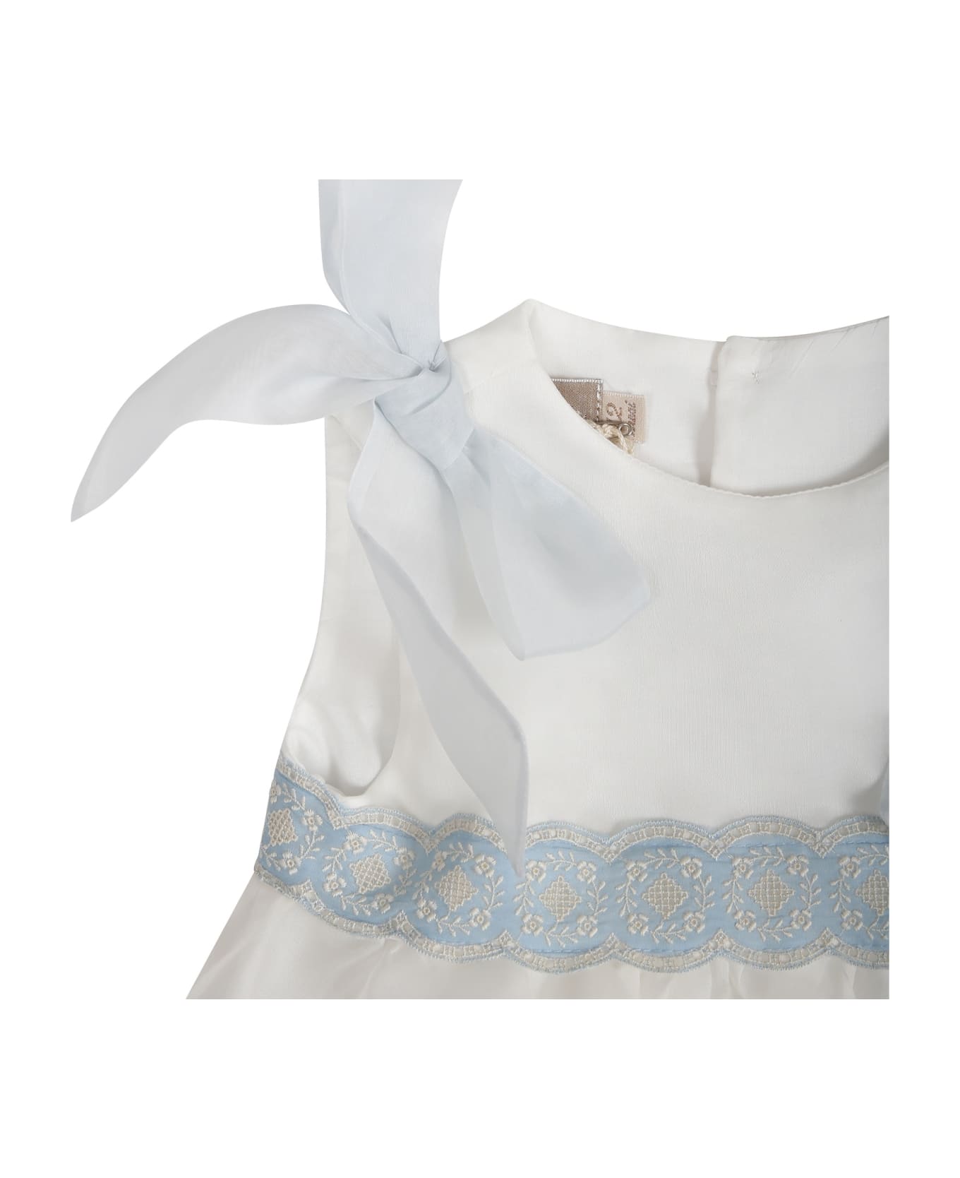 La stupenderia White Dress For Baby Girl With Light Blue Embroidery - White