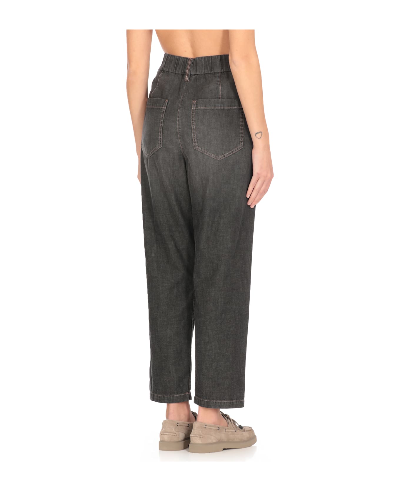 Brunello Cucinelli Grey Five Pocket Jeans With Elastic Waist In Cotton Woman - Grey