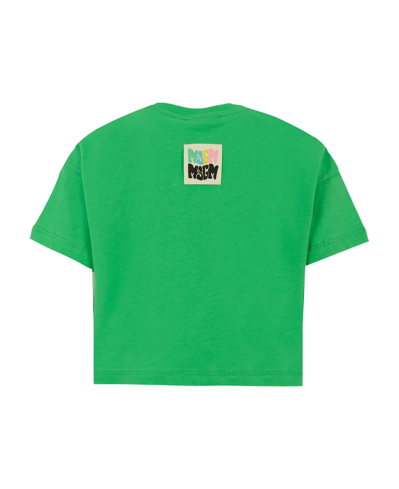 MSGM Green Crop T-shirt For Girl With Logo - Green