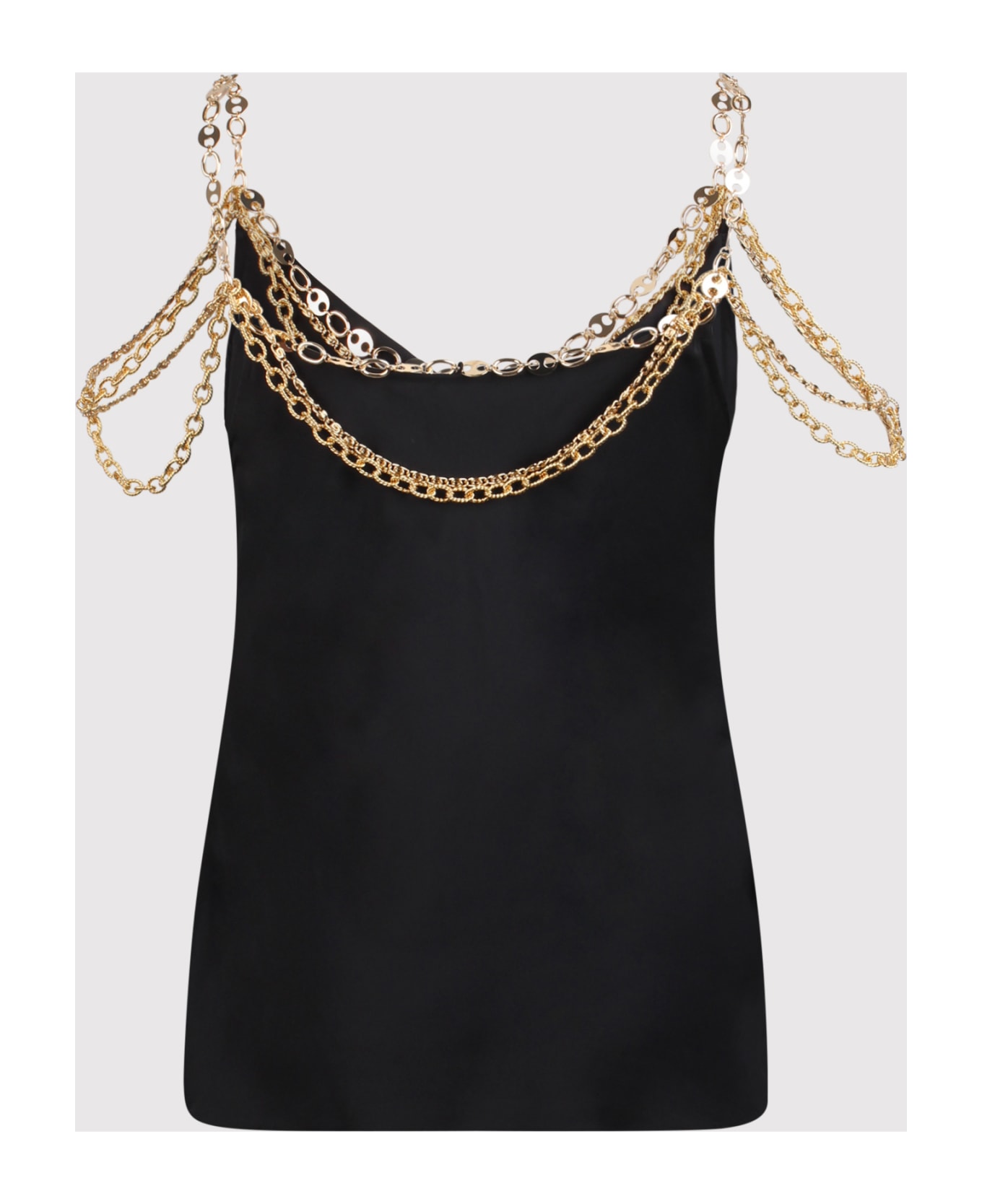 Paco Rabanne Rabanne Black Top In Gold With Mesh And Chain Details