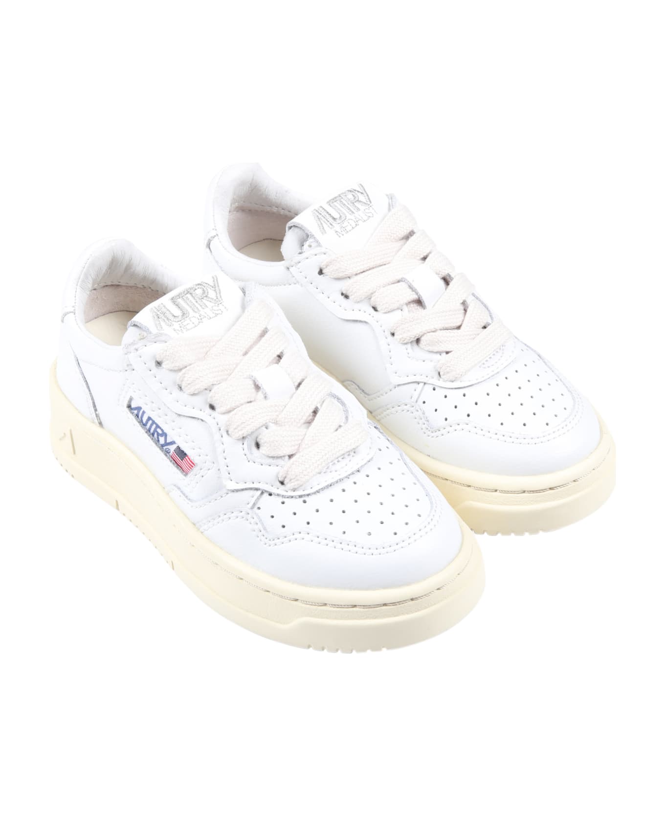 Autry White Sneakers For Kids With Ivory Deatils - White