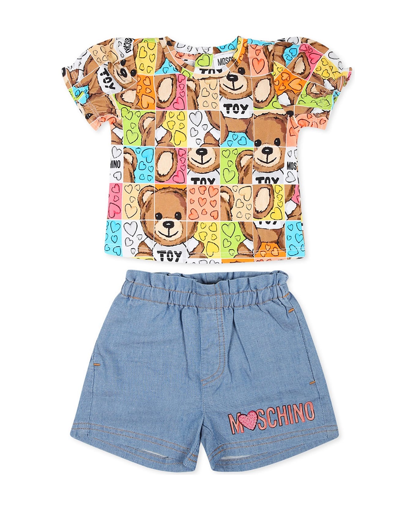 Moschino Multicolor Suit For Baby Girl With Teddy Bear - Multicolor