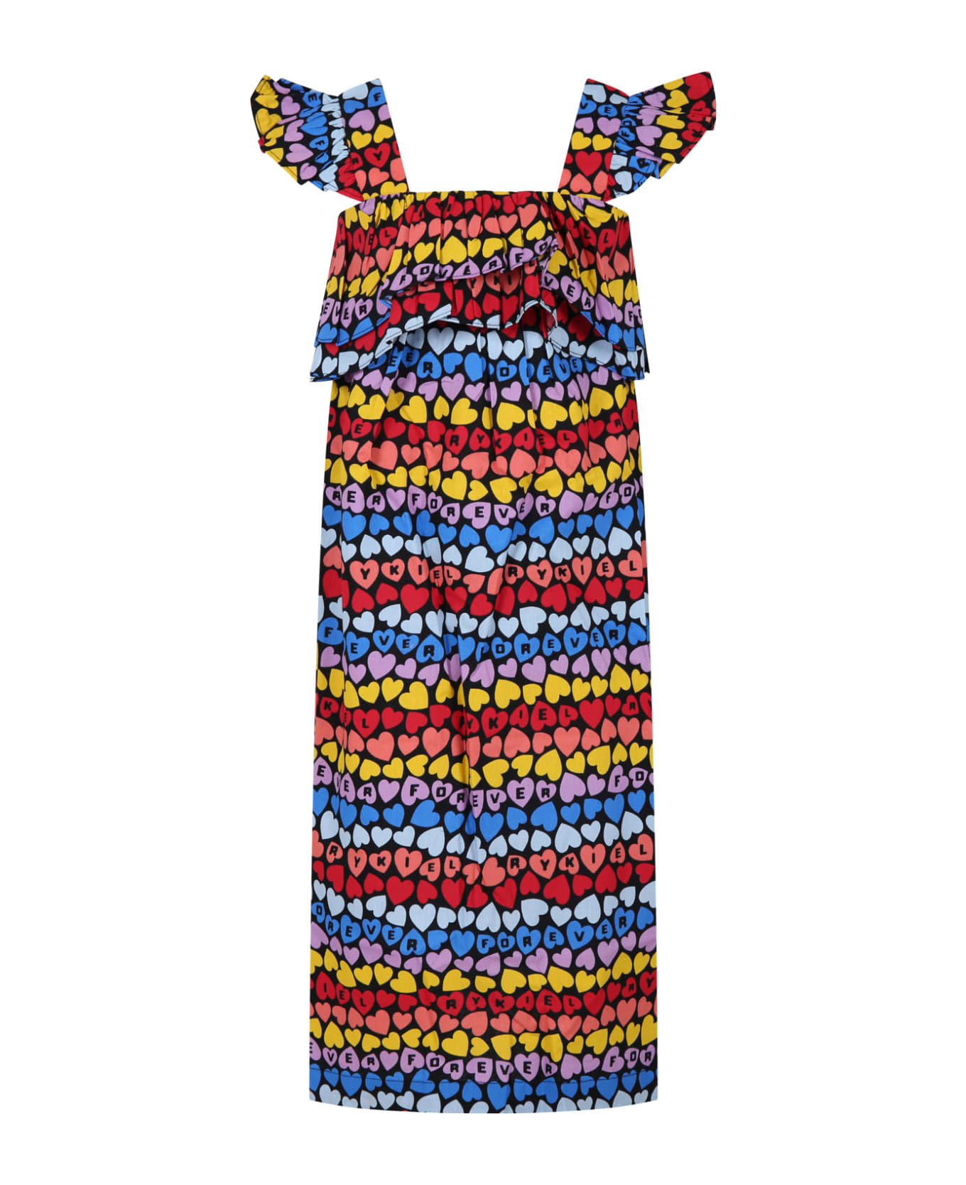 Rykiel Enfant Multicolor Dress For Girl With All-over Hearts - Multicolor
