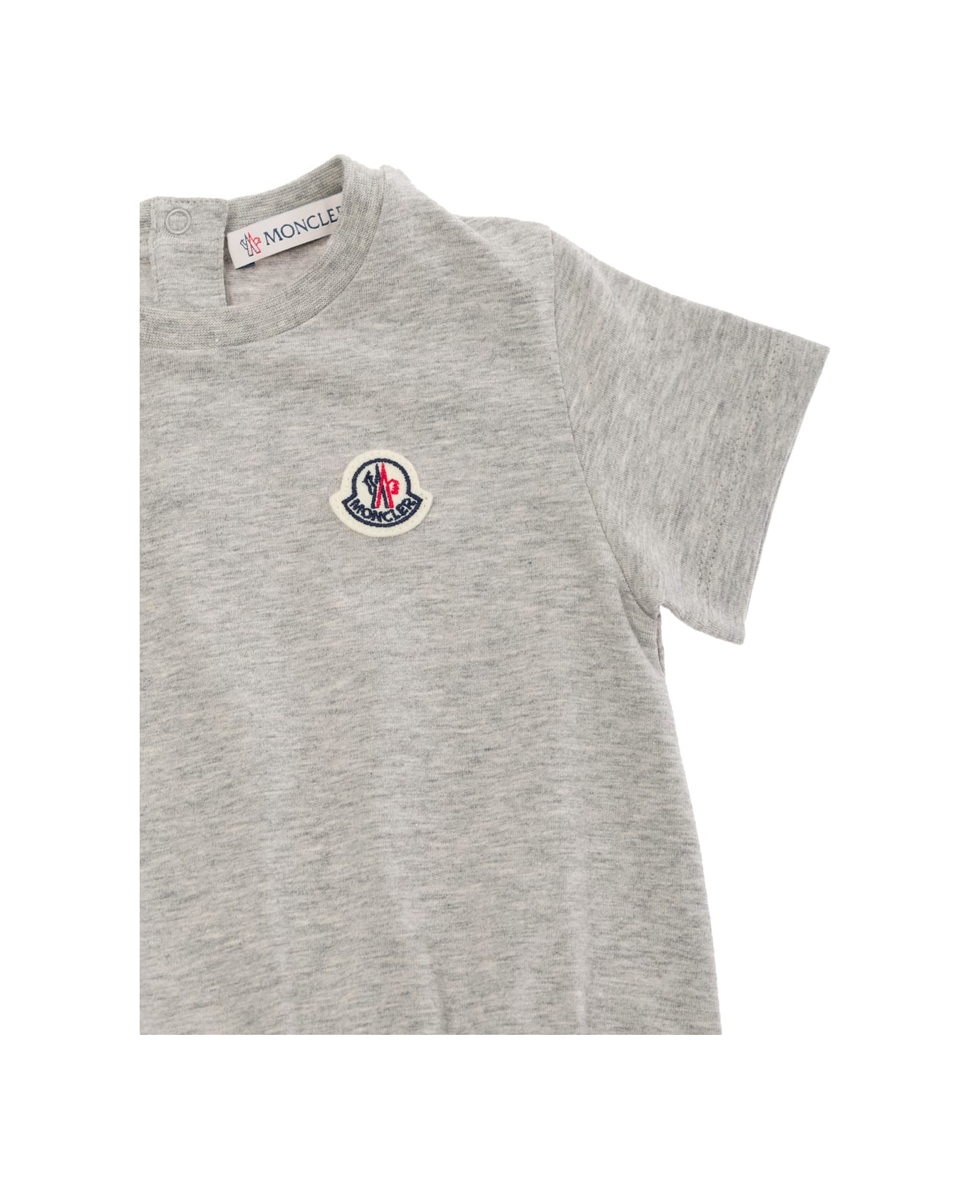 Moncler Grey Dress With Flounced Skirt And Logo Patch In Stretch Cotton Baby - Grey