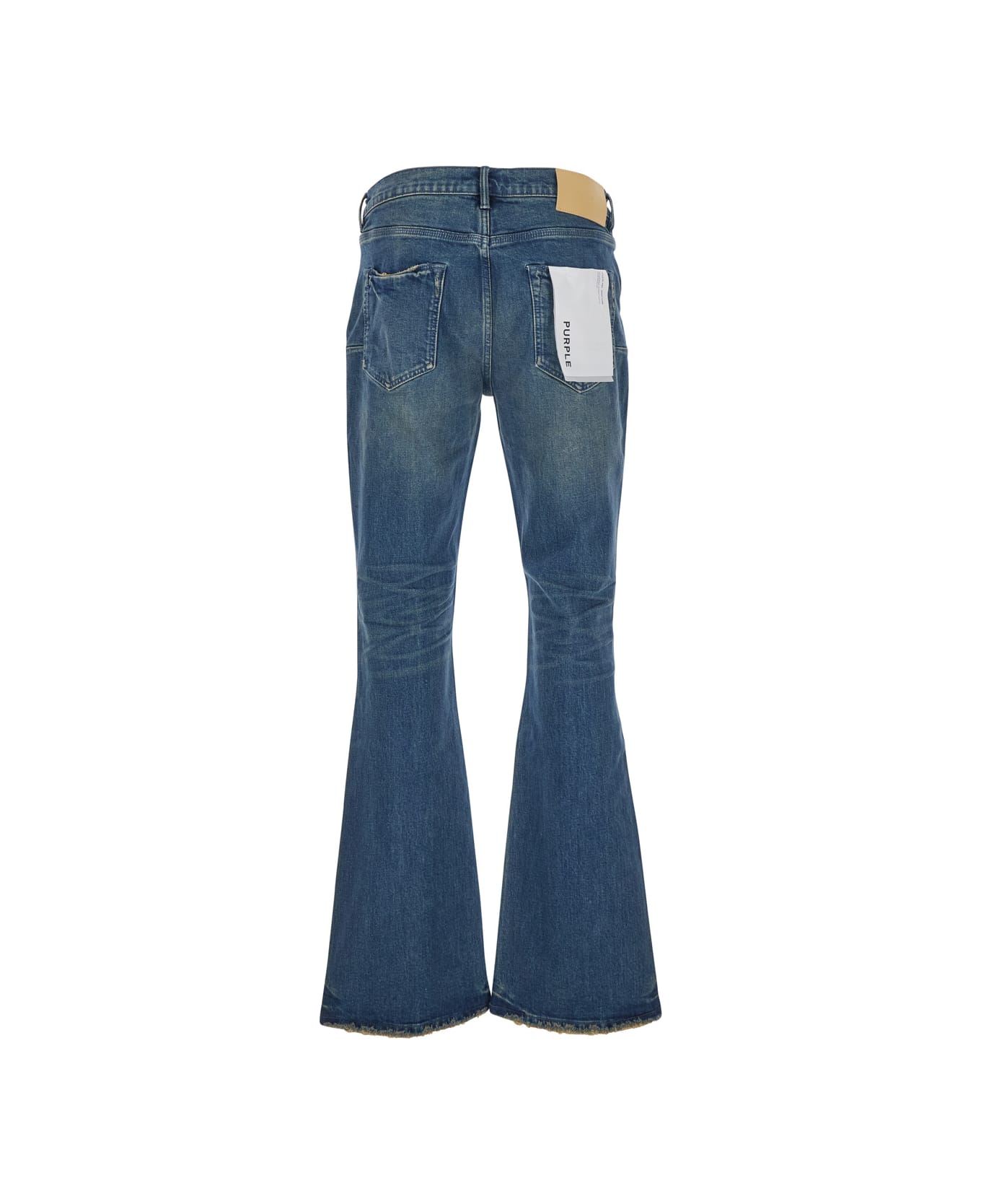 Purple Brand Blue Flared Jeans With Ripped Details On The Front And Logo Patch On The Rear In Denim Man - Blu