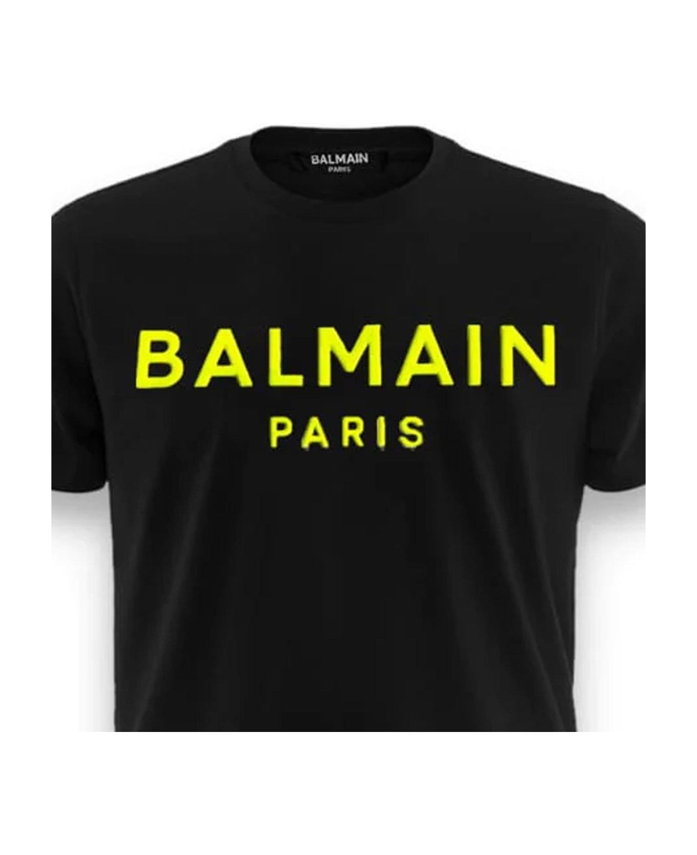 Balmain Logo Detailed Crewneck T-shirt - Black/yellow