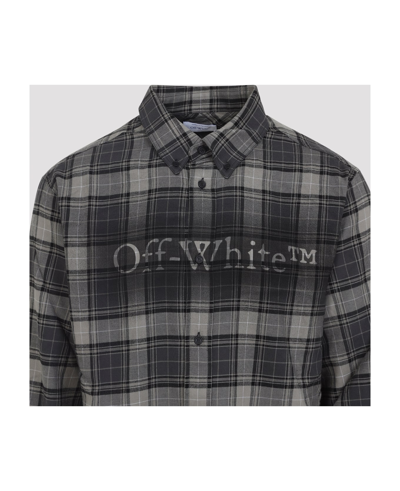 Off-White Spray Book Check Flan Reg Shirt - Dark Grey