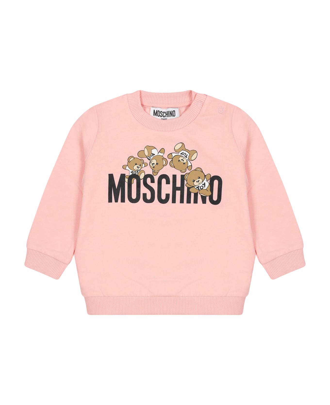 Moschino Pink Sweatshirt For Babies With Teddy Bears And Logo - Pink ニットウェア＆スウェットシャツ
