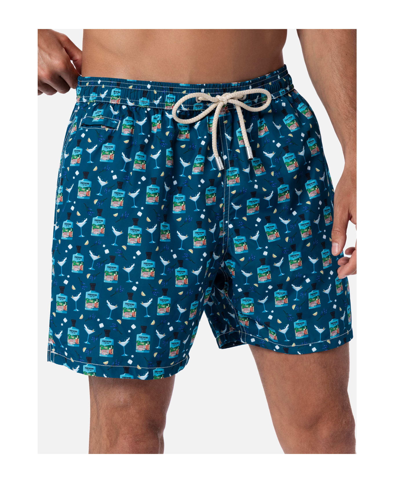 MC2 Saint Barth Man Lightweight Fabric Swim-shorts Lighting Micro Fantasy With Gin Tonic Portofino Gin Print | Portofino Dry Gin Special Edition - GREEN