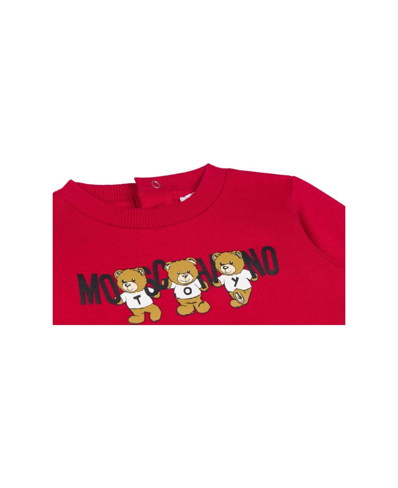 Moschino Red Onesie With Logo Print At The Front In Cotton Baby - Red