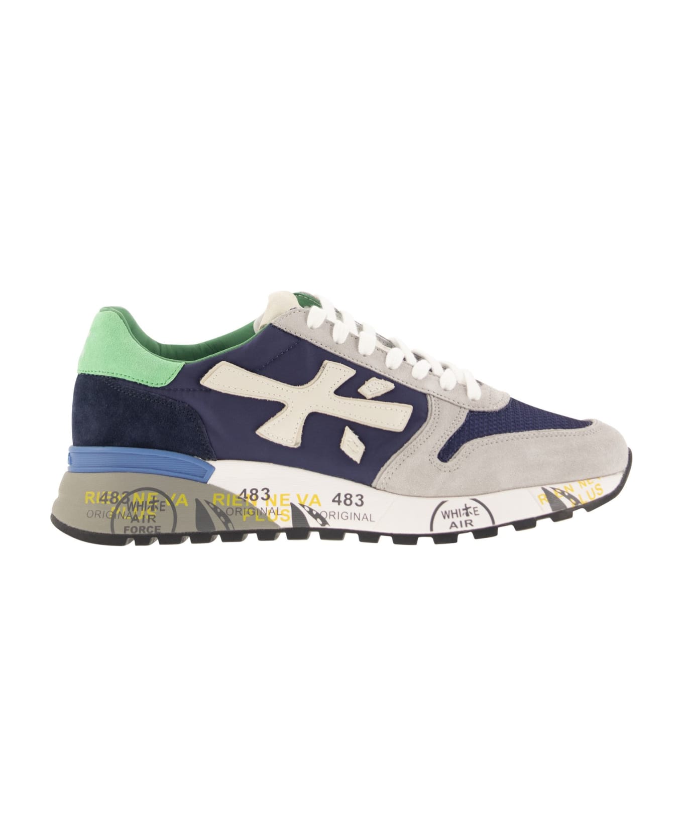 Premiata Mick Sneakers In Blue Suede And Fabric - Blue/green/grey スニーカー