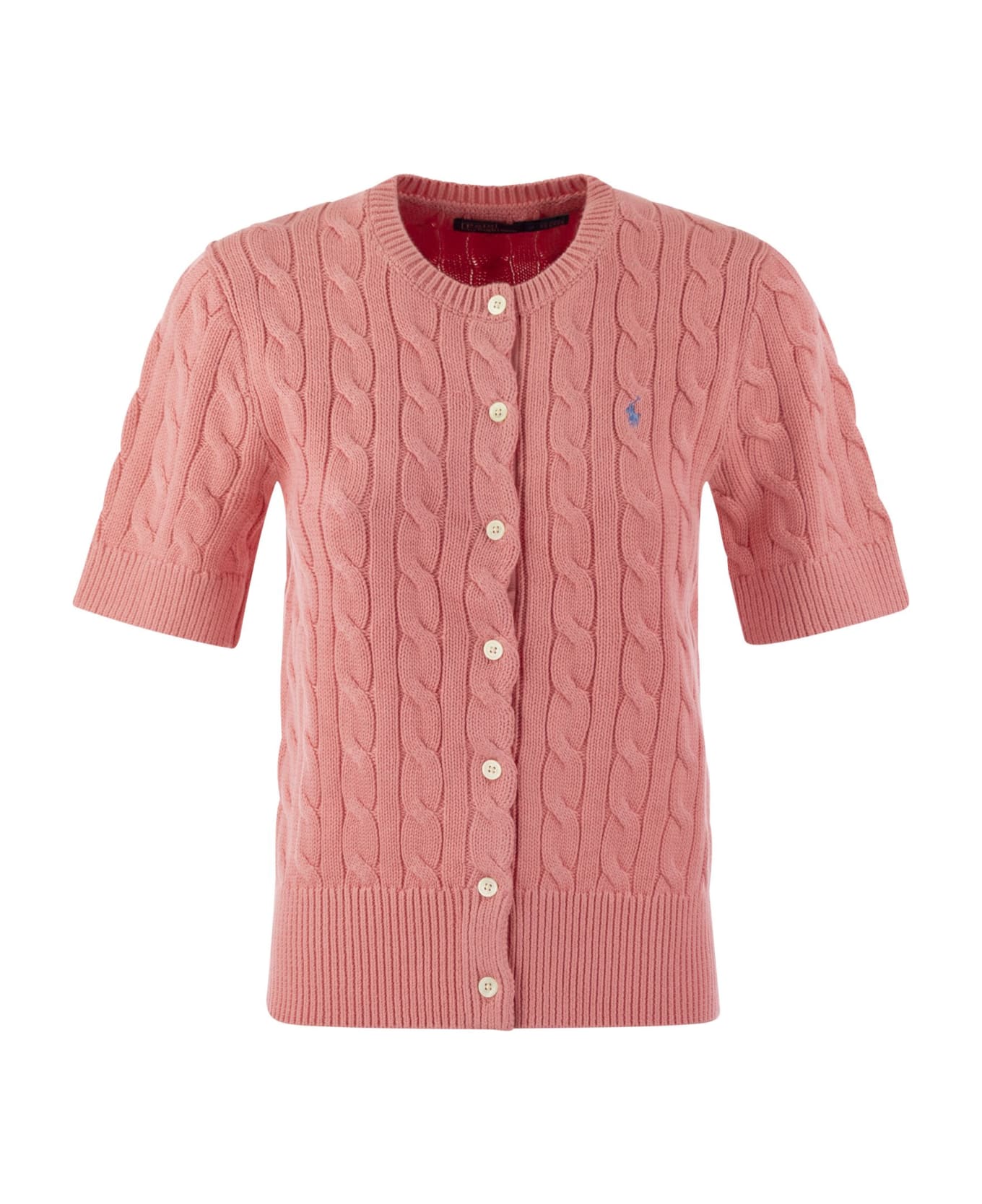 Polo Ralph Lauren Plaited Cardigan With Short Sleeves - Salmon Rose