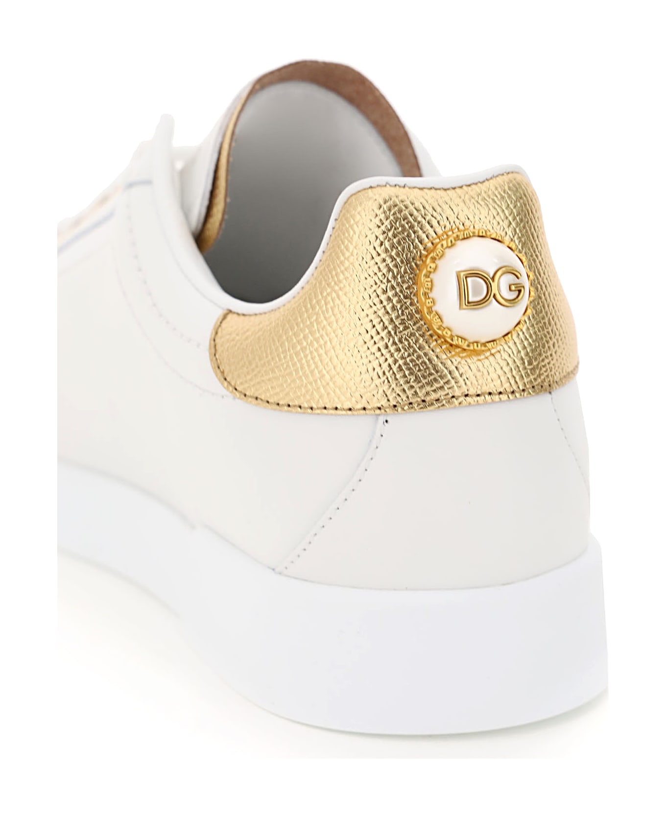 Dolce & Gabbana Portofino Sneakers With Pearl - Bianco/oro