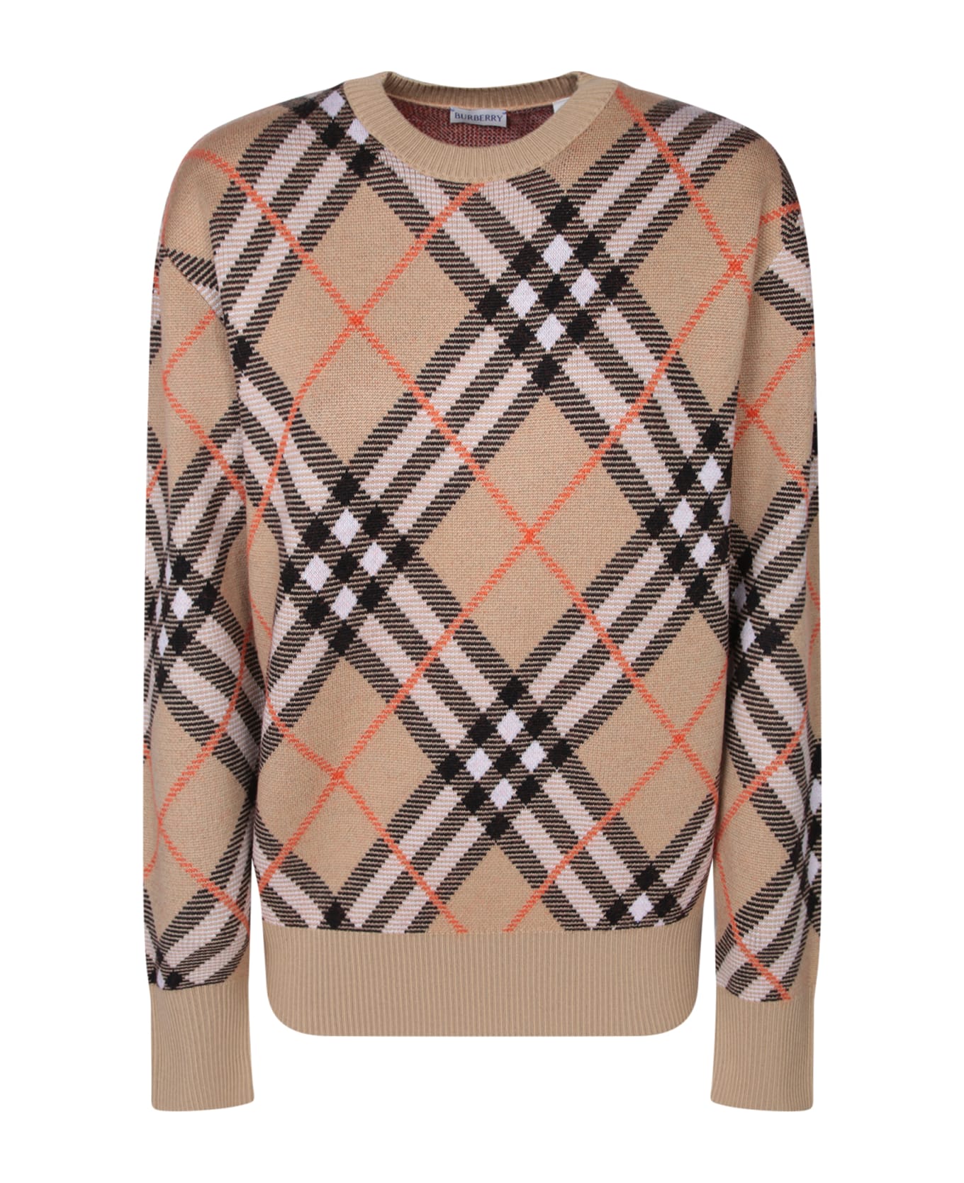 Burberry Embroidered Stretch Wool Blend Sweater - Sand Ip Check