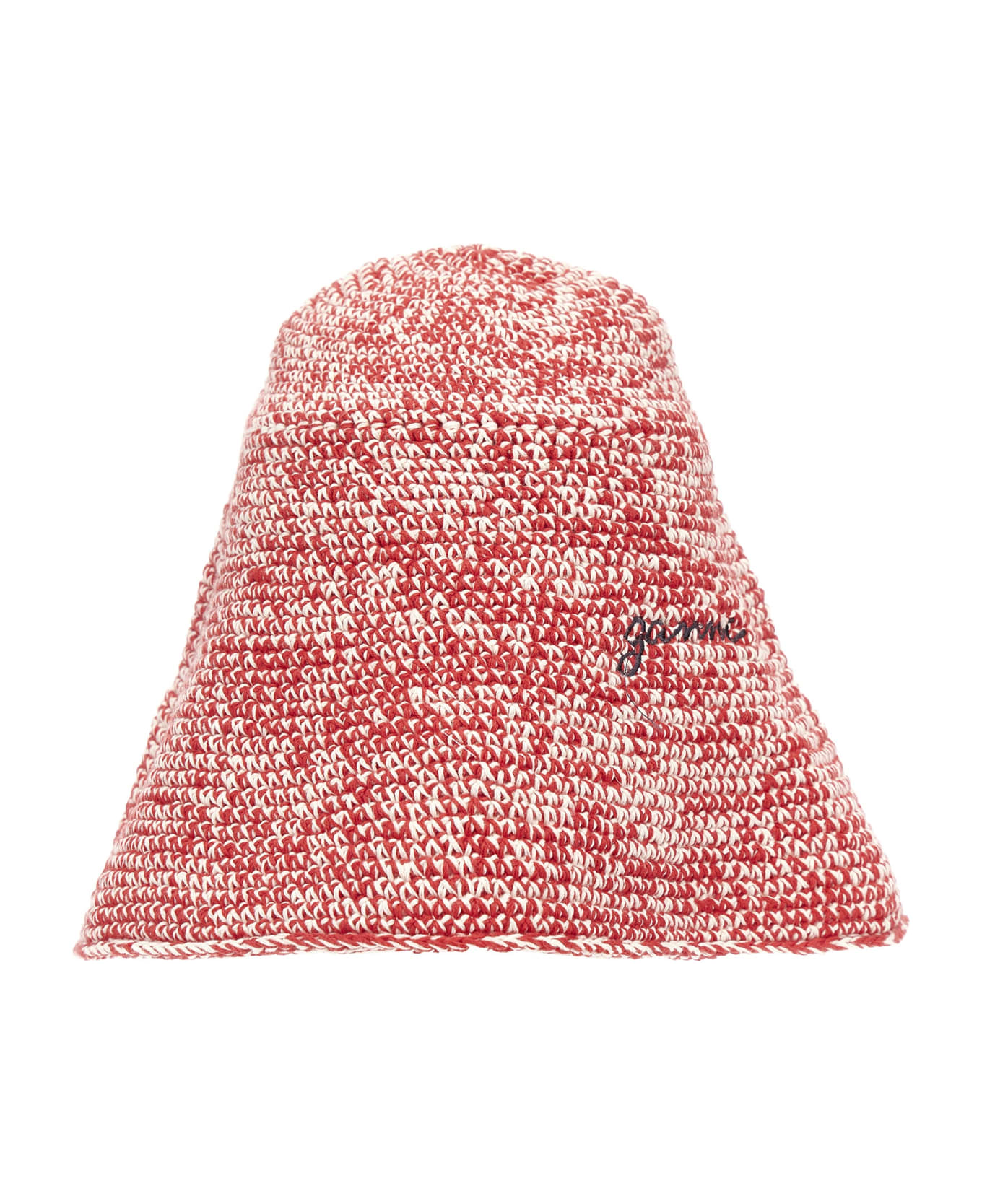 Ganni Bucket Hat Crochet Logo Embroidery - Red 帽子