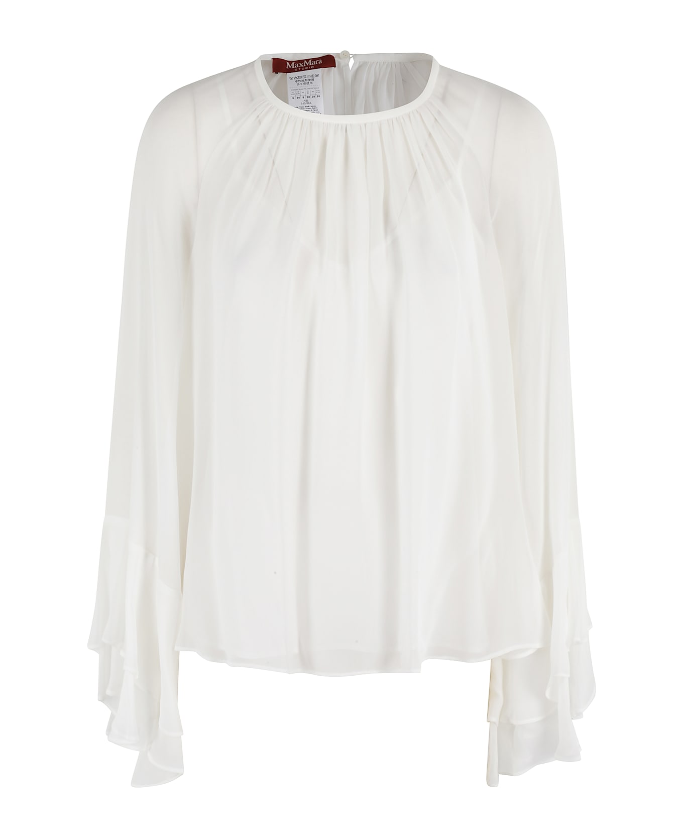Max Mara Studio Ruffle Detailed Crewneck Top - Bianco