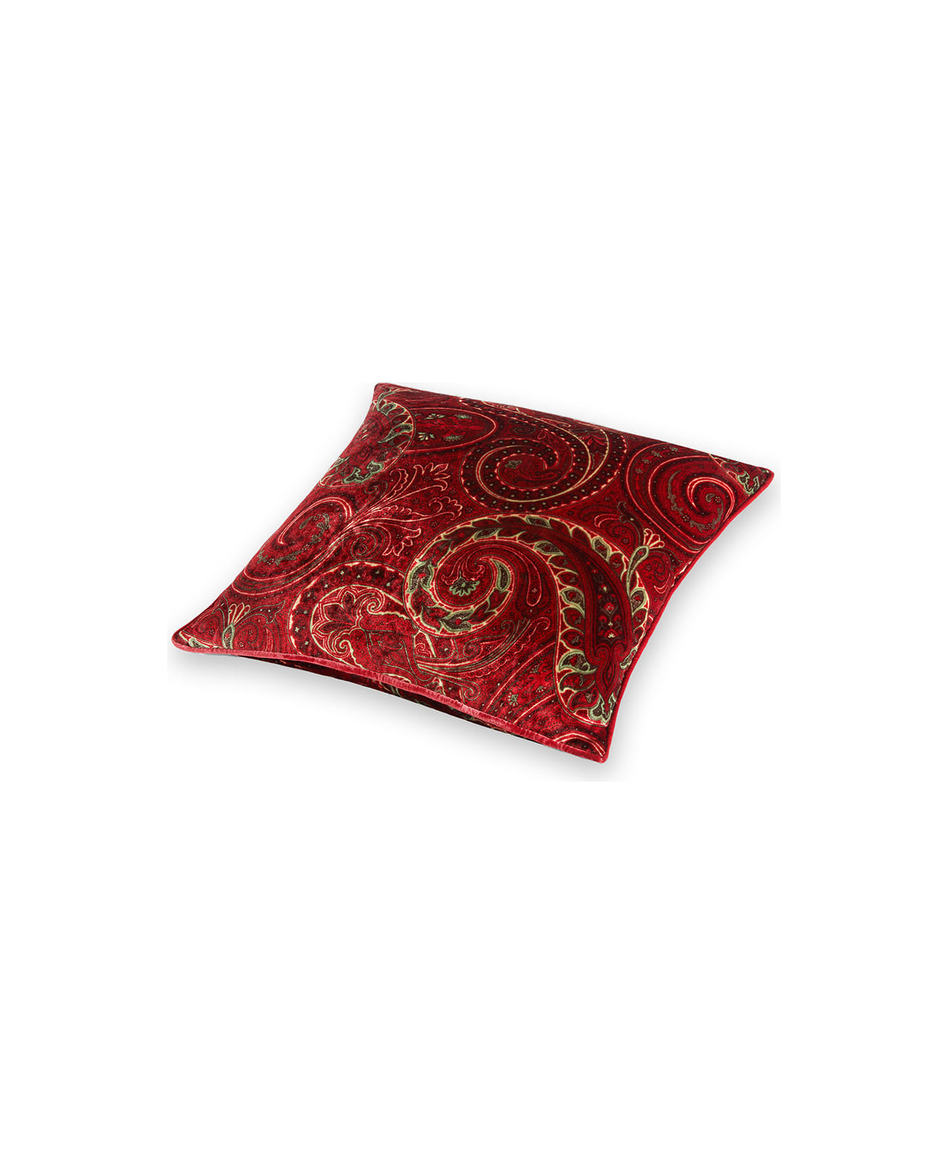 Etro Red Cushion With All-over Paisley Print In Velvet Home - Red