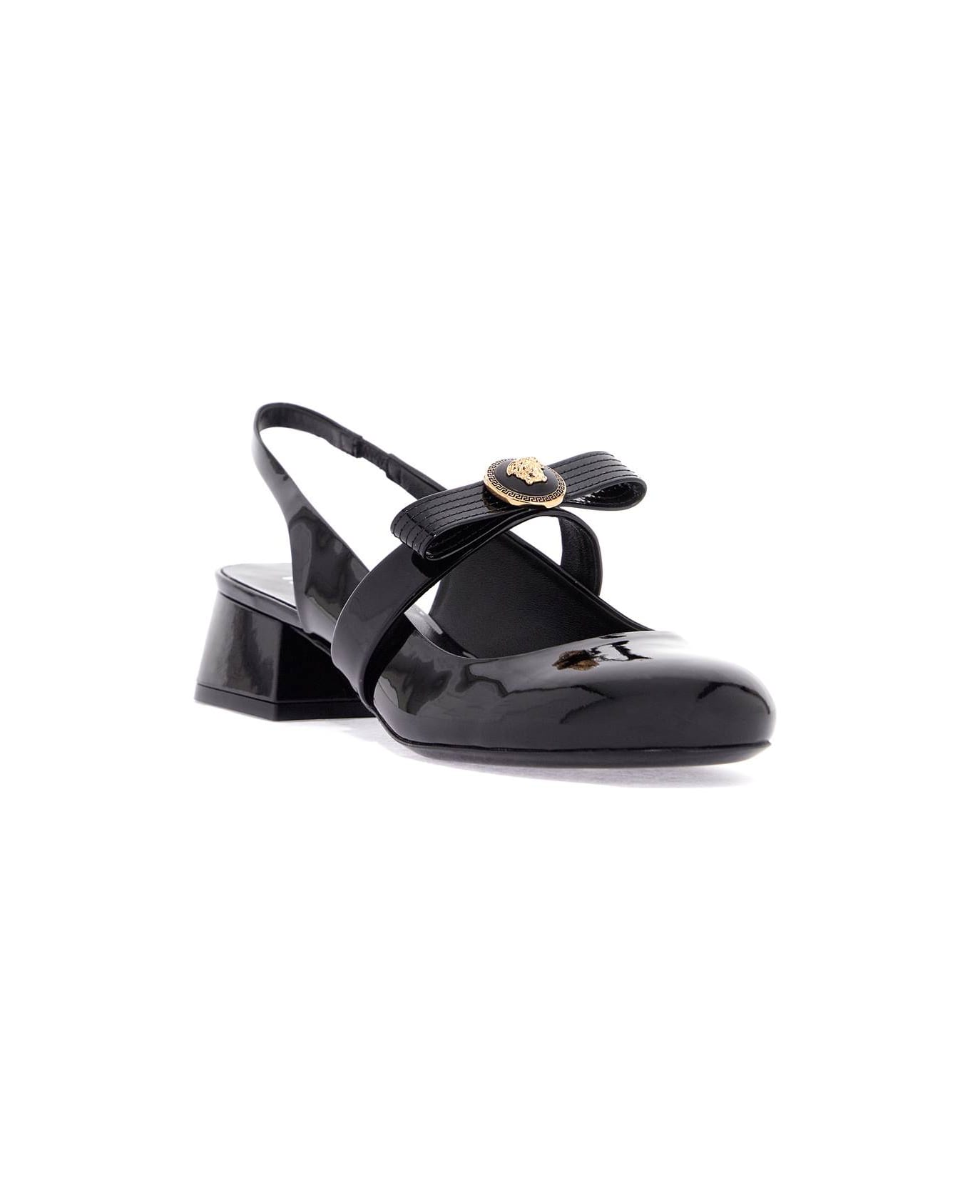 Versace Gianni Ribbon Slingback - BLACK-VERSACE GOLD (Black)