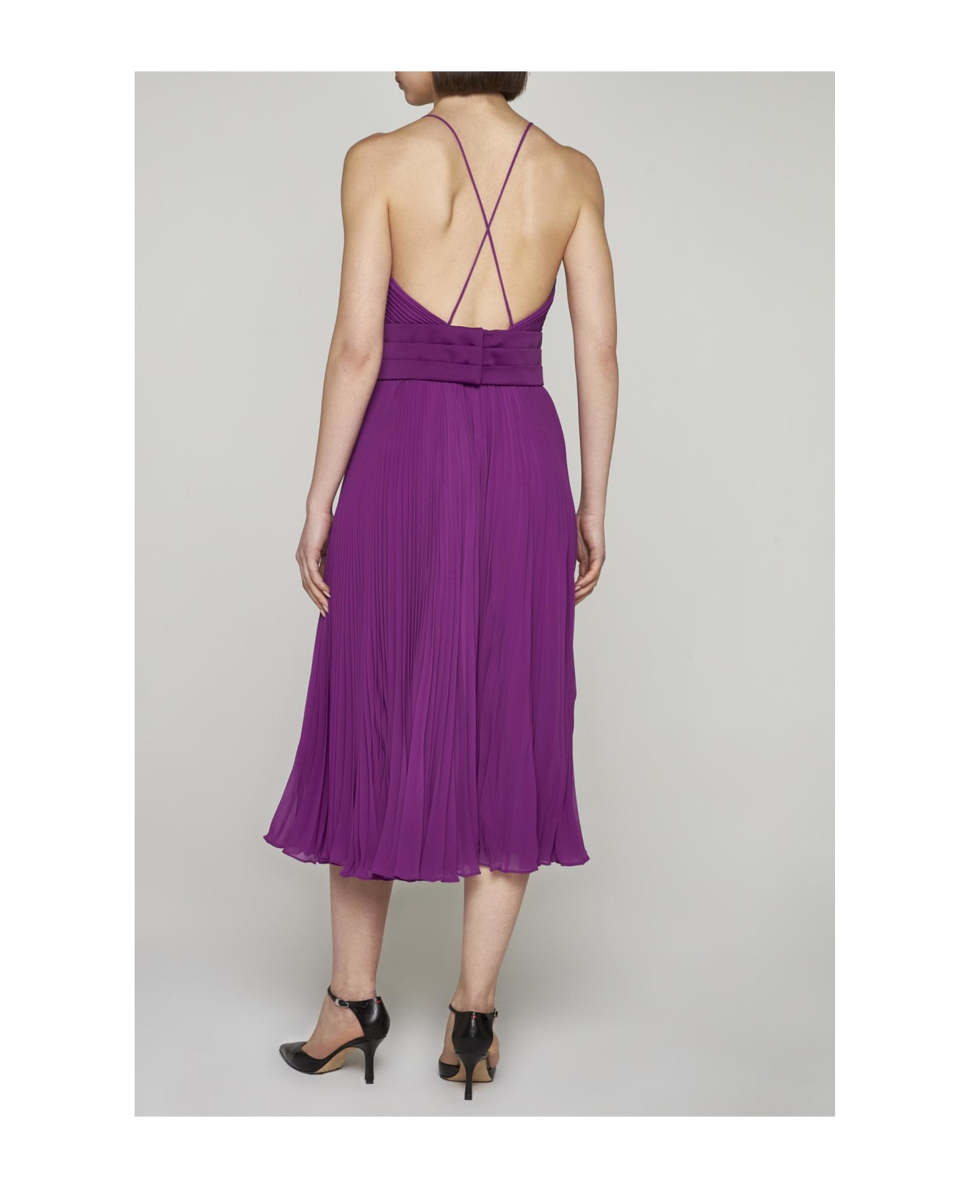 Max Mara Pianoforte Clarino Pleated Fabric Midi Dress - Purple