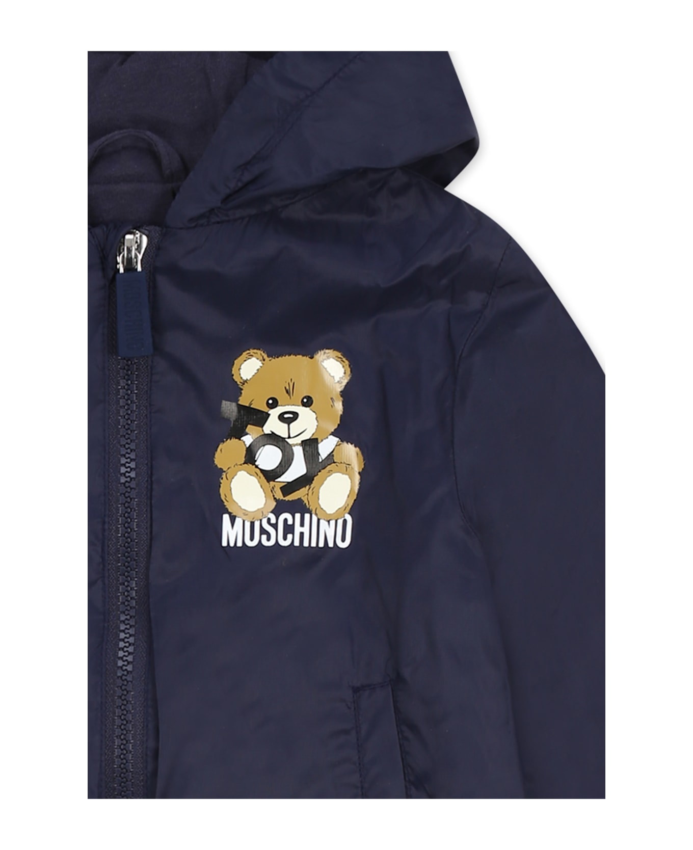 Moschino Blue Windbreaker Jacket For Baby Boy With Teddy Bear - Blue