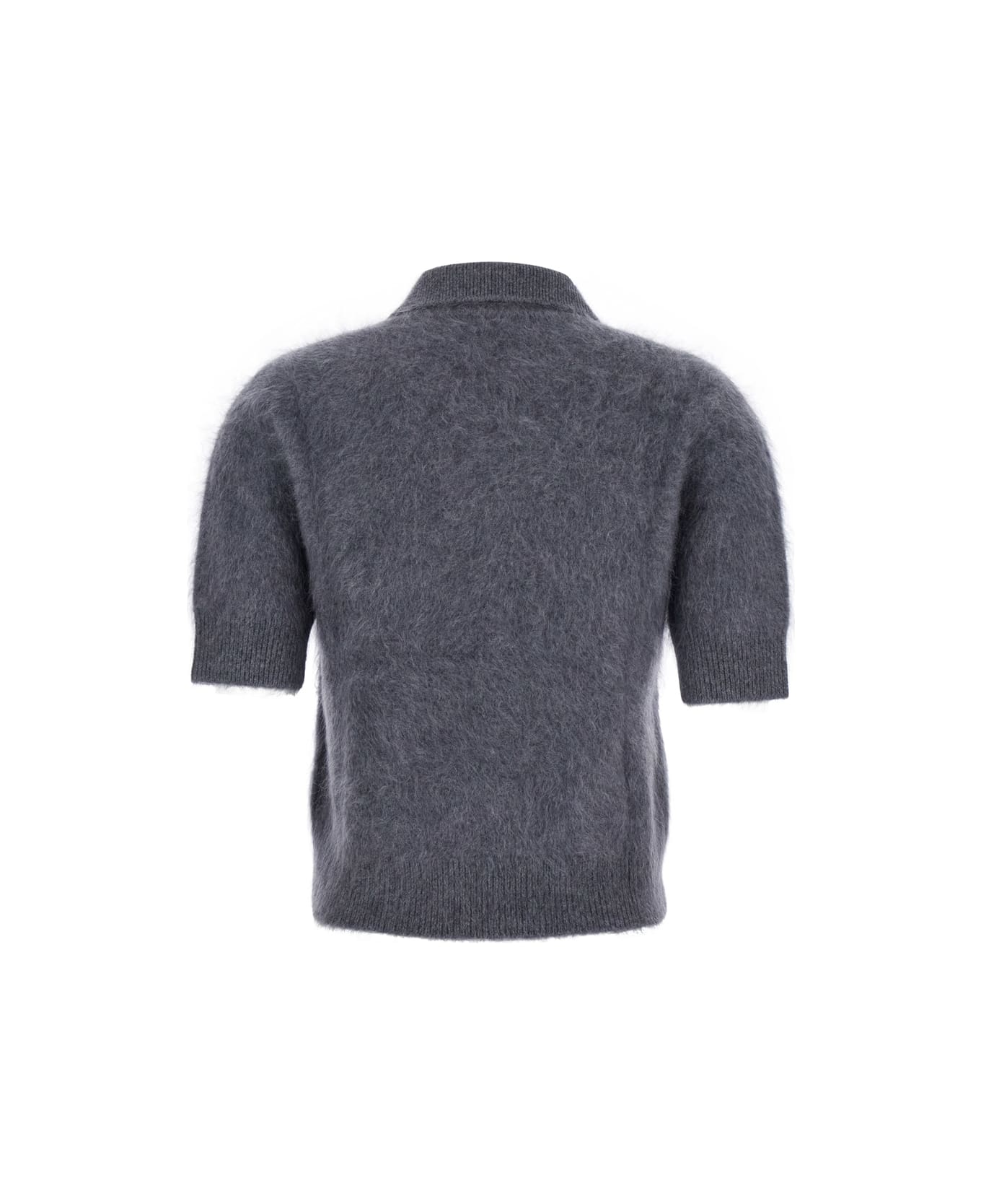 Lisa Yang 
carolyn
 Grey Polo Shirt-style Sweater With Short Sleeves And Classic Collar In Cashmere Woman - Grey