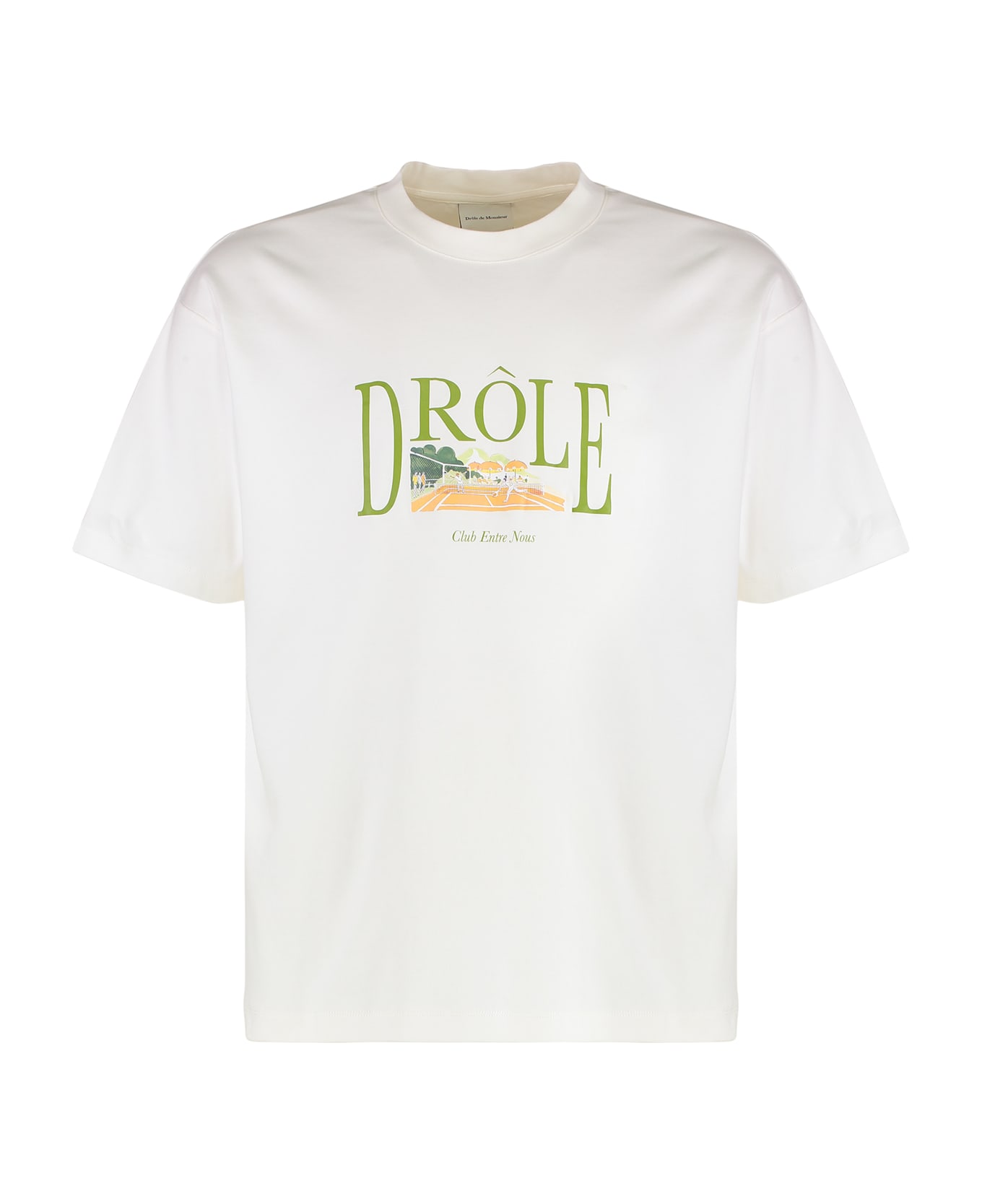 Drôle de Monsieur Tennis Court Cotton Crew-neck T-shirt - White