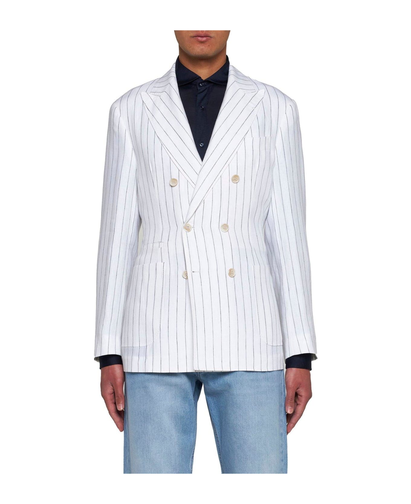Brunello Cucinelli Double Breasted Striped Tailored Blazer