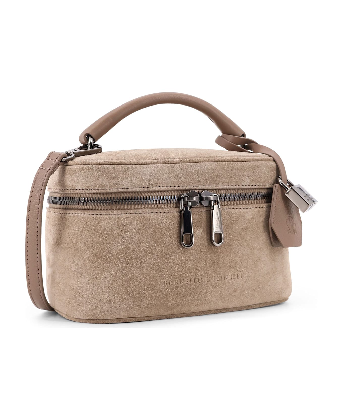 Brunello Cucinelli Suede Crossbody Bag With Leather Shoulder Strap - White