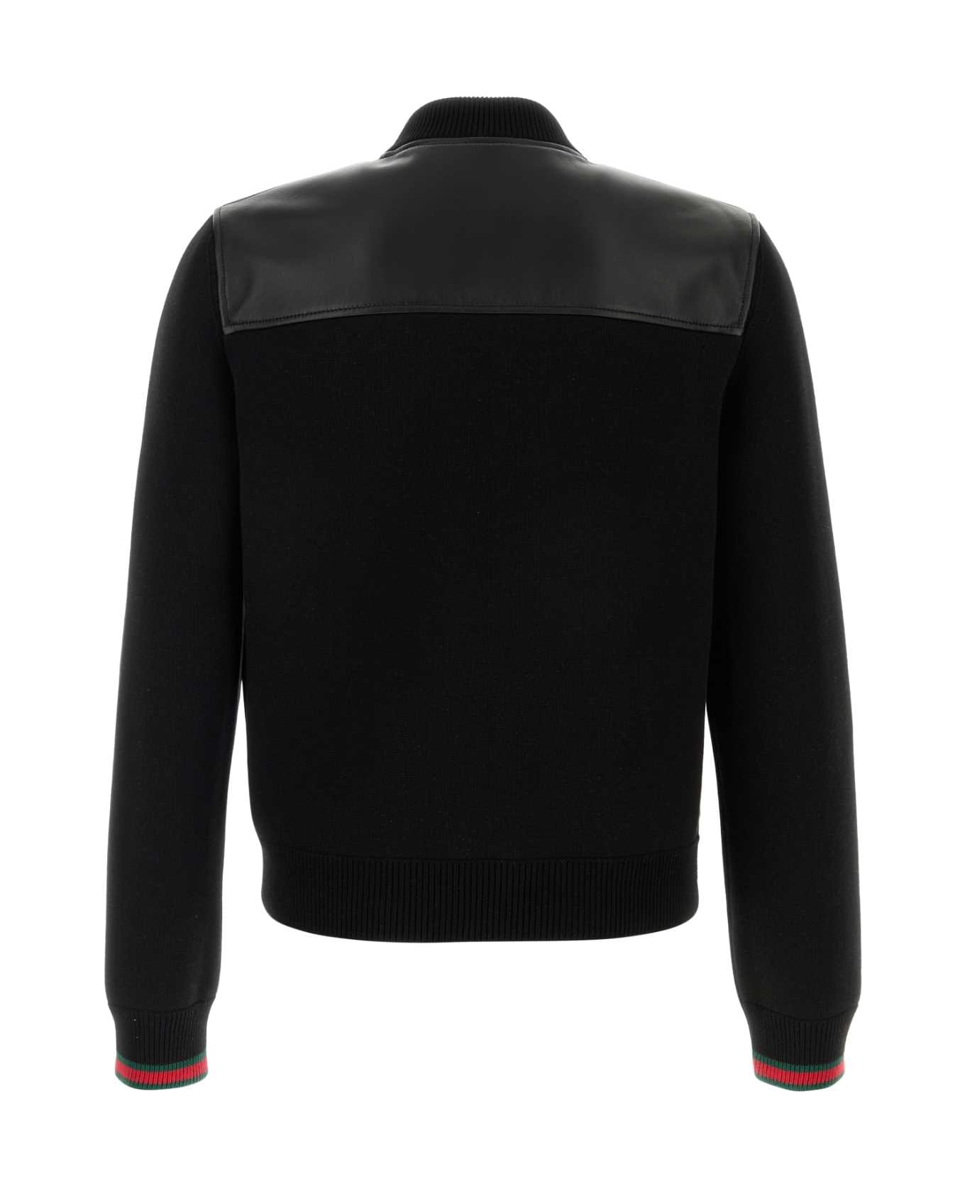 Gucci Black Nappa Leather And Knit Bomber Jacket - Black