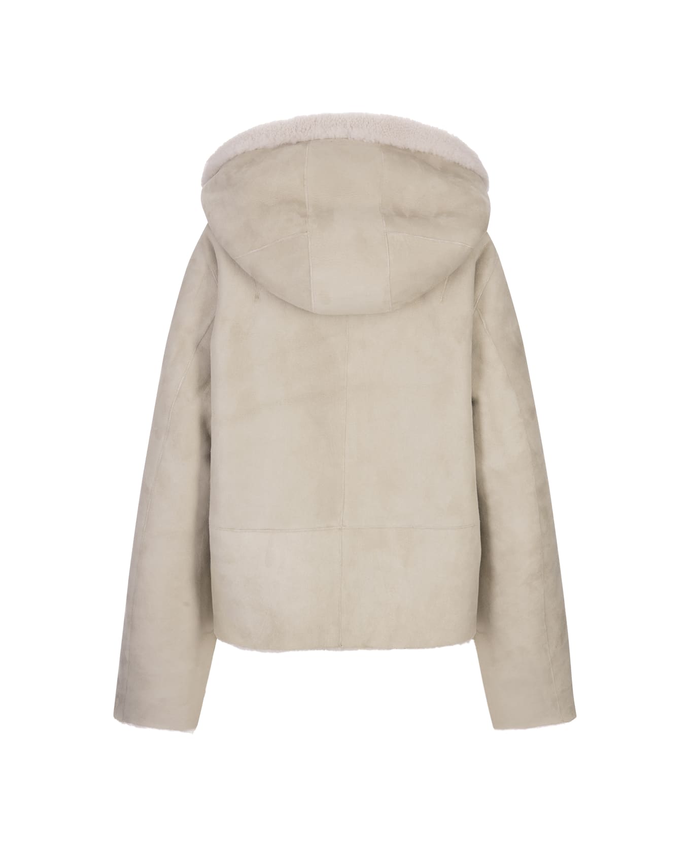 ANDREĀDAMO Short Reversible Jacket In Taupe Shearling - Grey