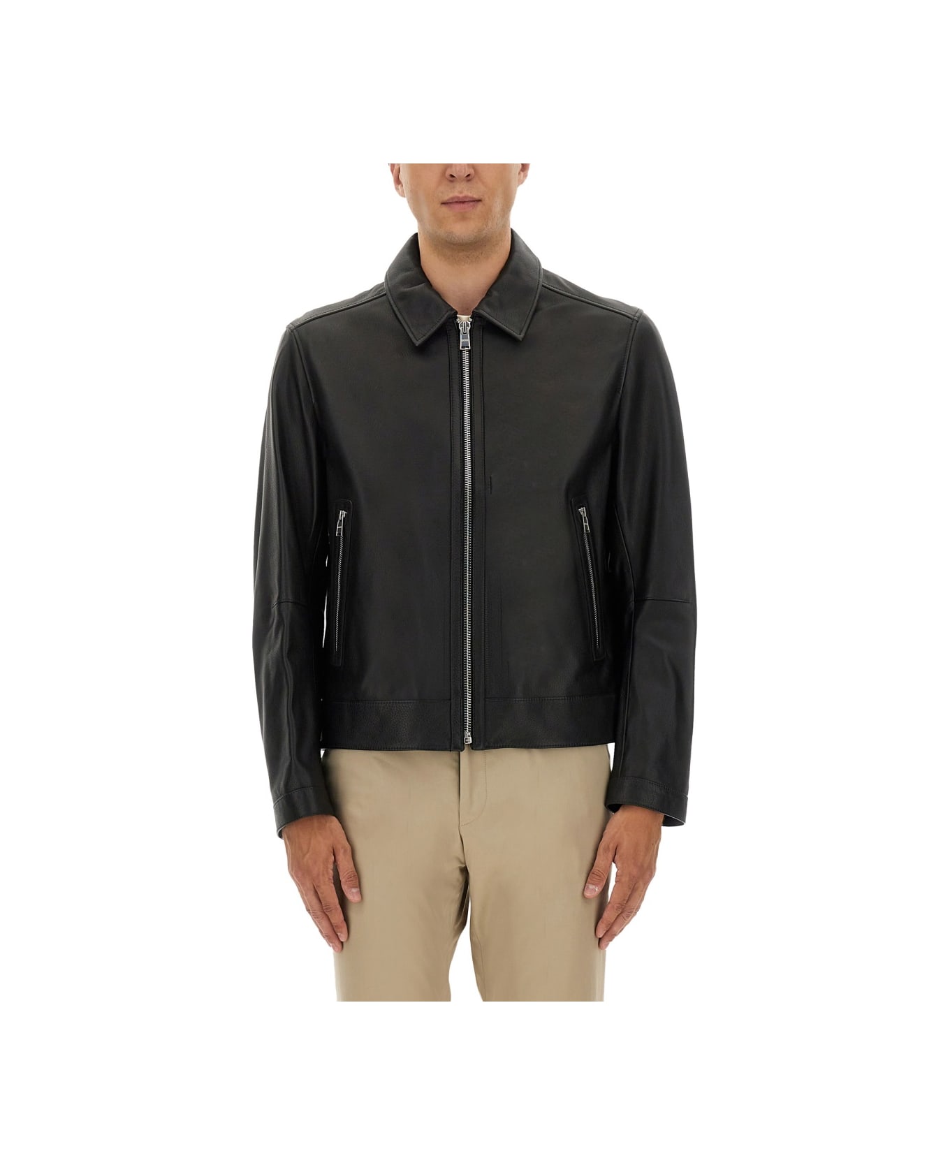 Hugo Boss Leather Jacket - BLACK