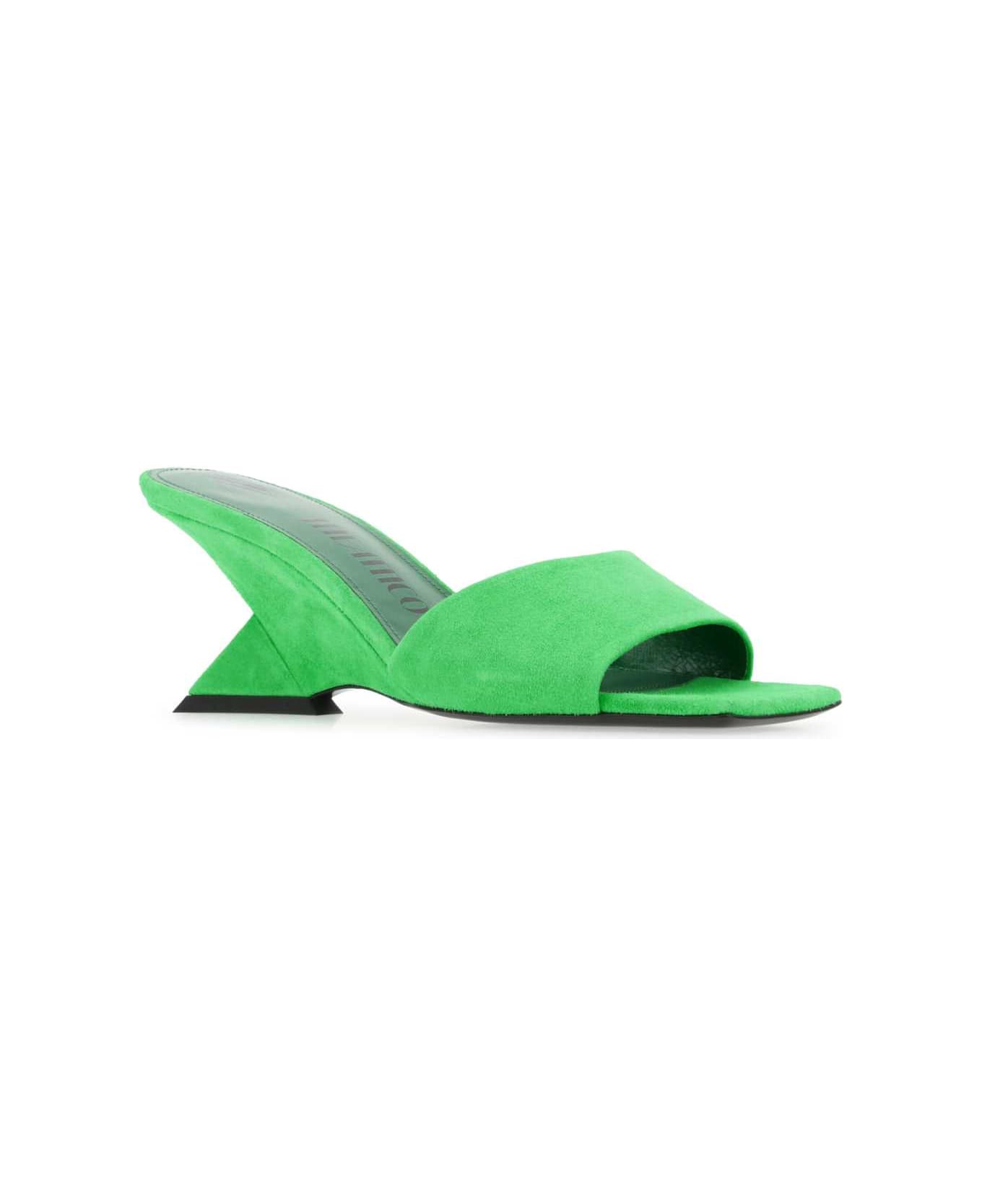 The Attico Fluo Green Suede Cheope Mules - 163