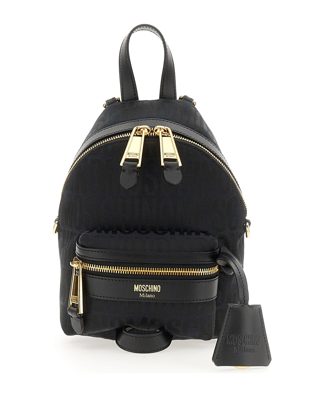 Moschino Mini Backpack With Monogram Logo - NERO
