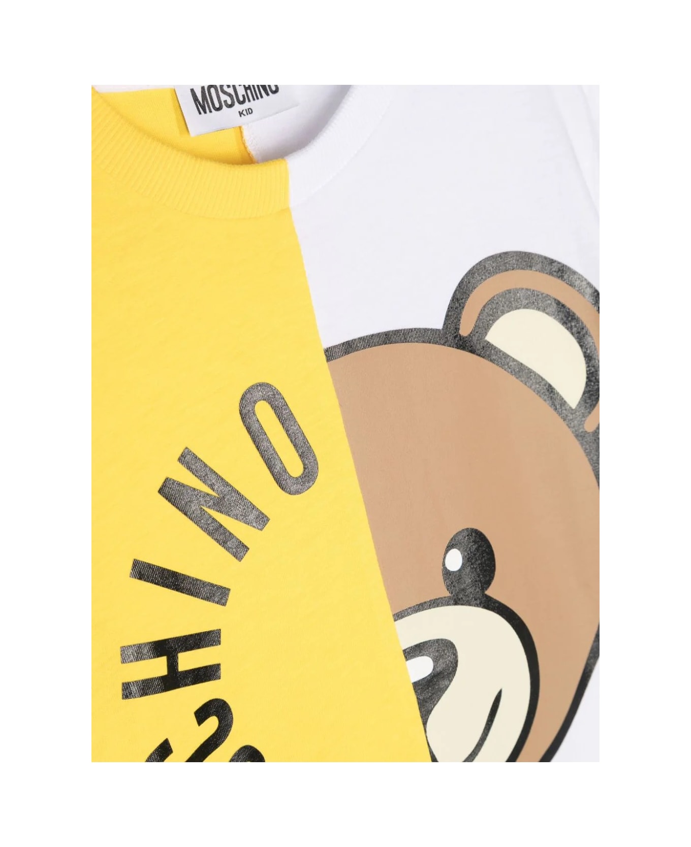 Moschino White And Yellow T-shirt With Moschino Teddy Bear Circular Print - WHITE/YELLOW