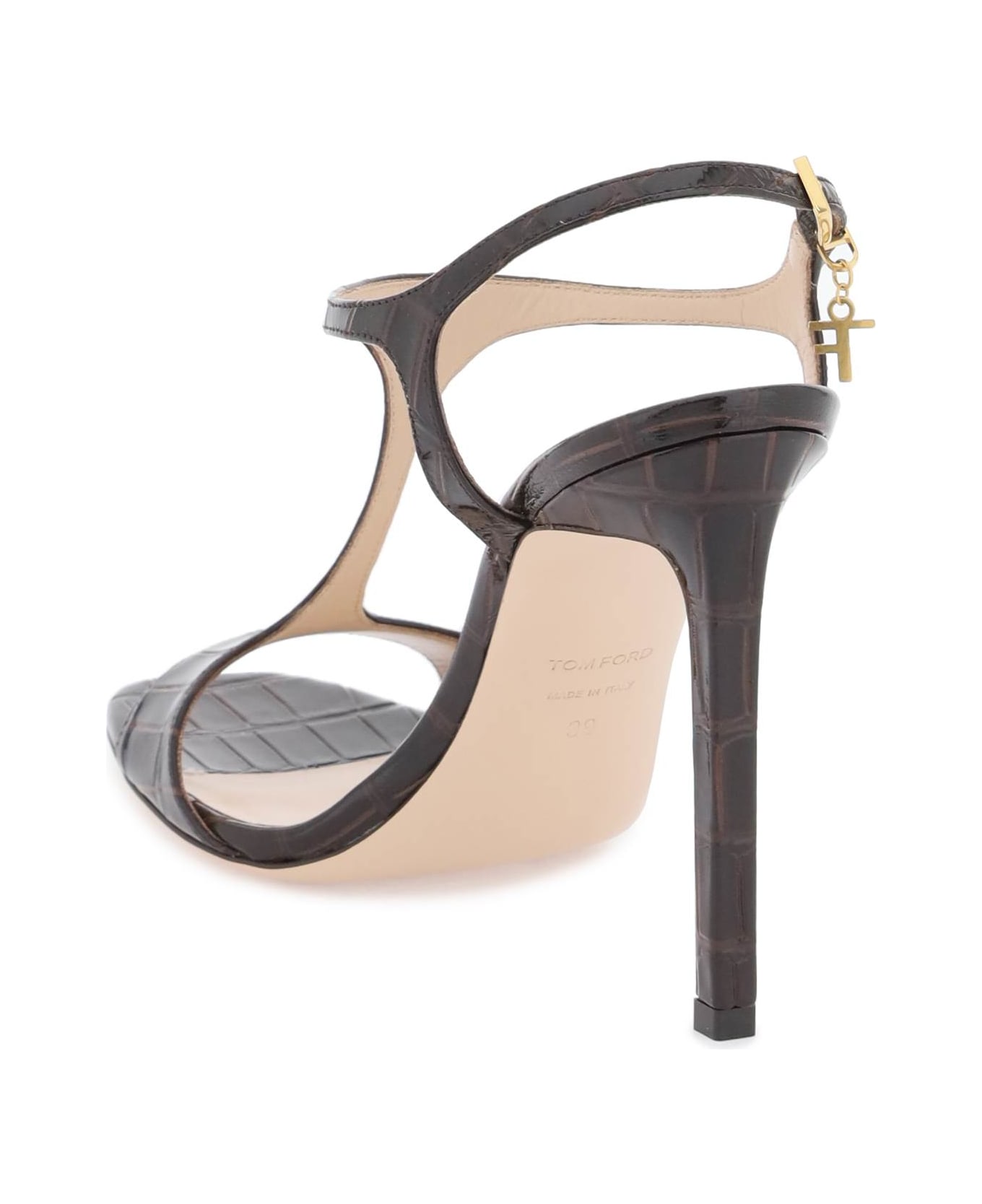 Tom Ford Angelina Sandals In Croco-embossed Glossy Leather - ESPRESSO (Brown)