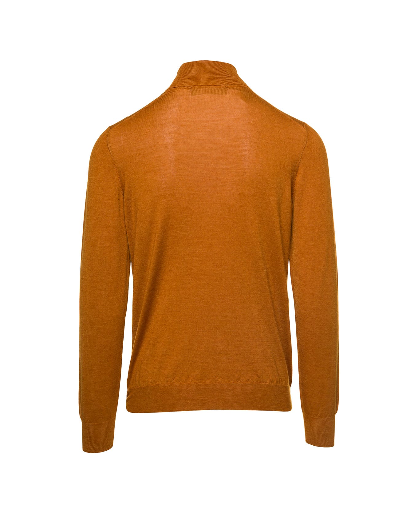 Tagliatore Orange Turtleneck With Rib Trim In Wool And Silk Man Tagliatore - Orange