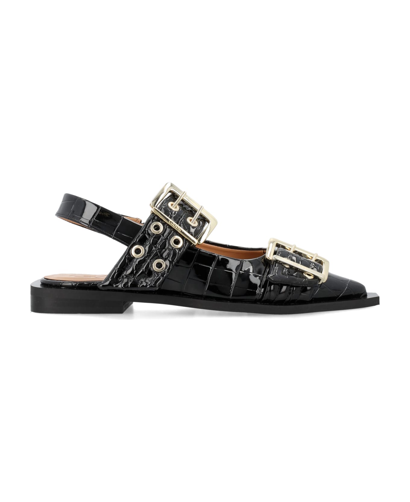 Ganni Buckle Ballerina Croco - BLACK フラットシューズ