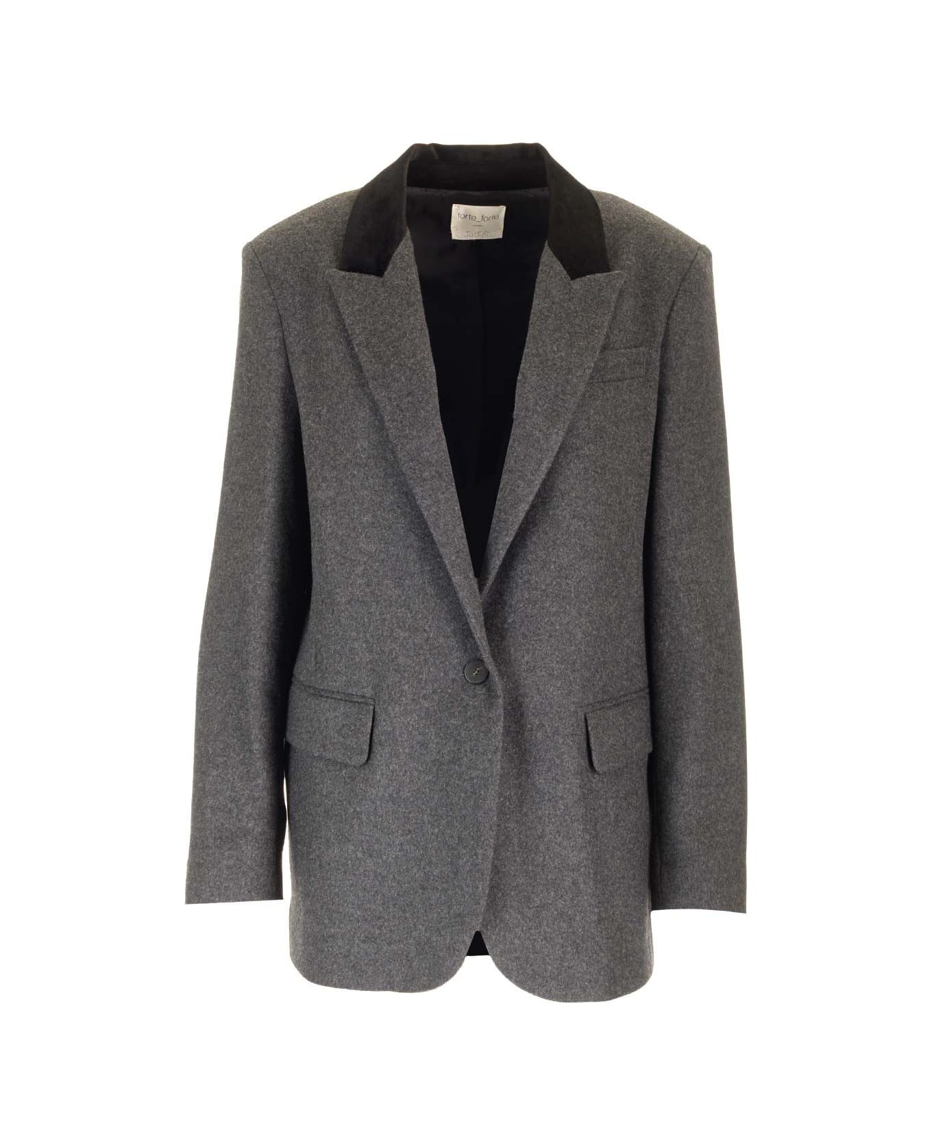 Forte_Forte Wool Cloth Jacket Contrasting Velvet Rever - Grey